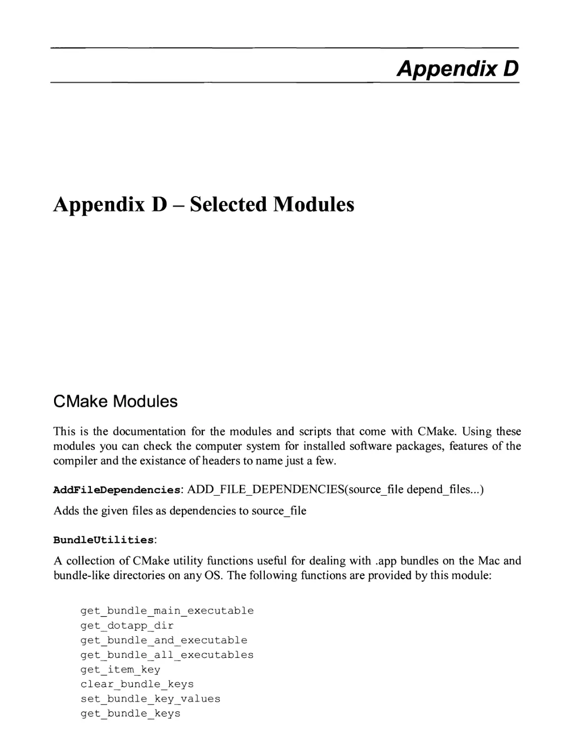 APPENDIX D - SELECTED MODULES