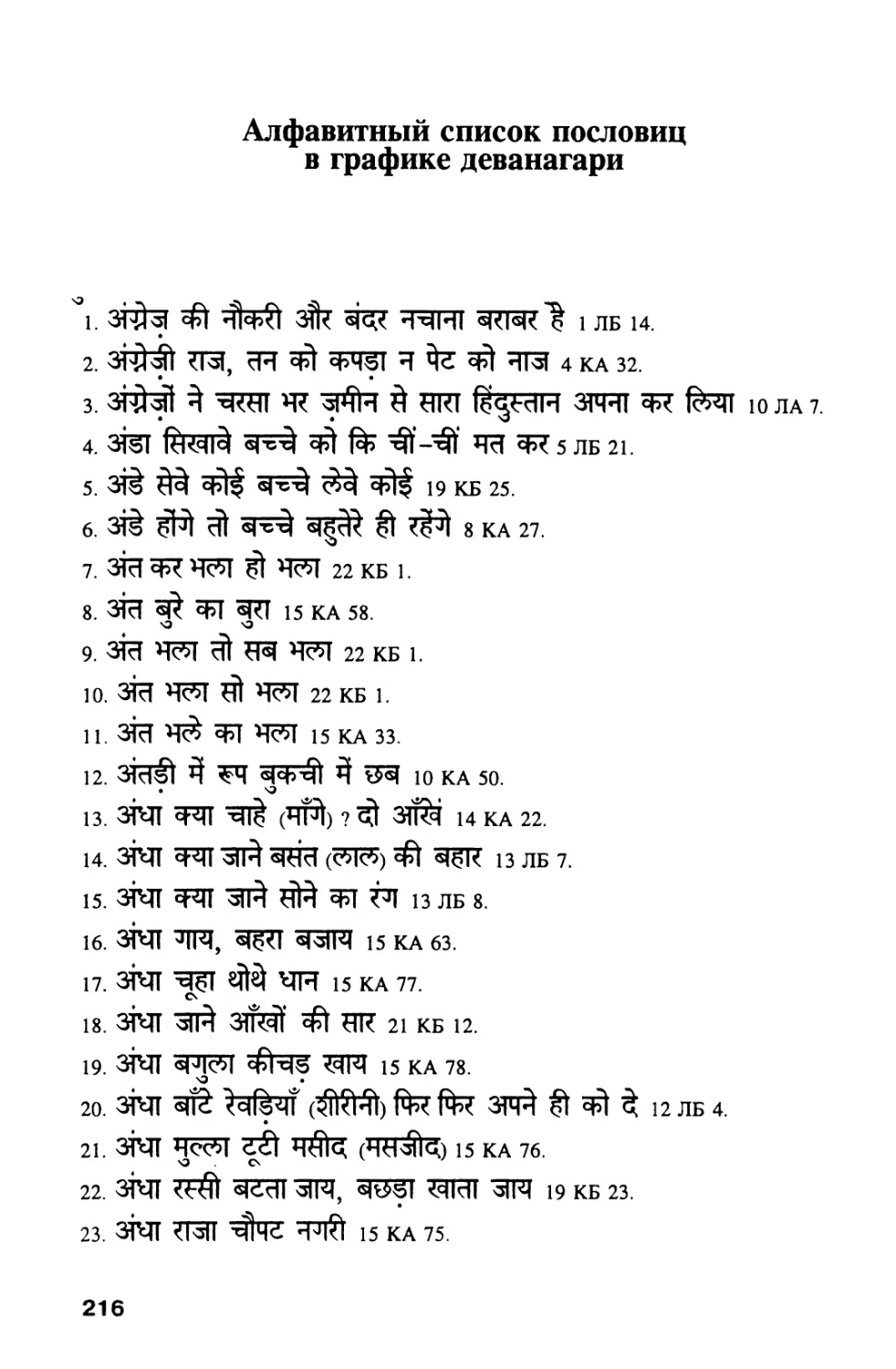 Алфавитный список пословиц в графике деванагари