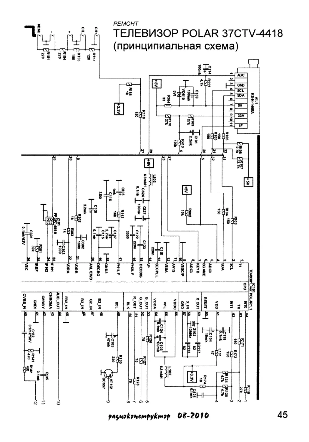Принципиальная схема телевизора полар