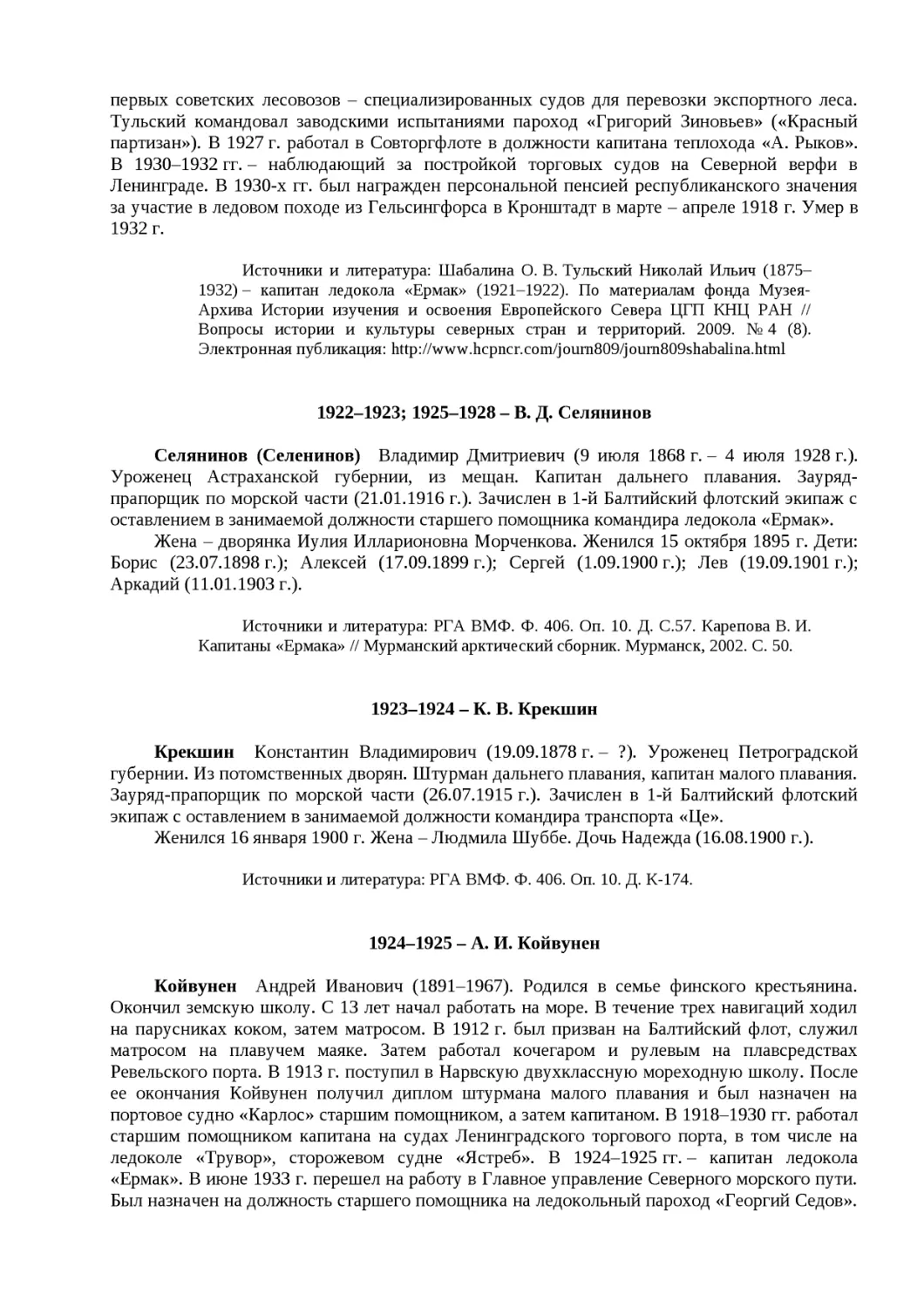 ﻿1922–1923; 1925–1928 – В. Д. Селянино
﻿1923–1924 – К. В. Крекши
﻿1924–1925 – А. И. Койвуне