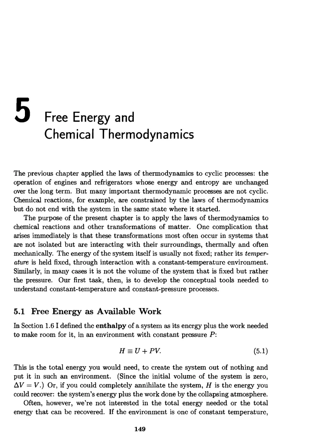 Chapter 5. Free Energy and Chemical Thermodynamics