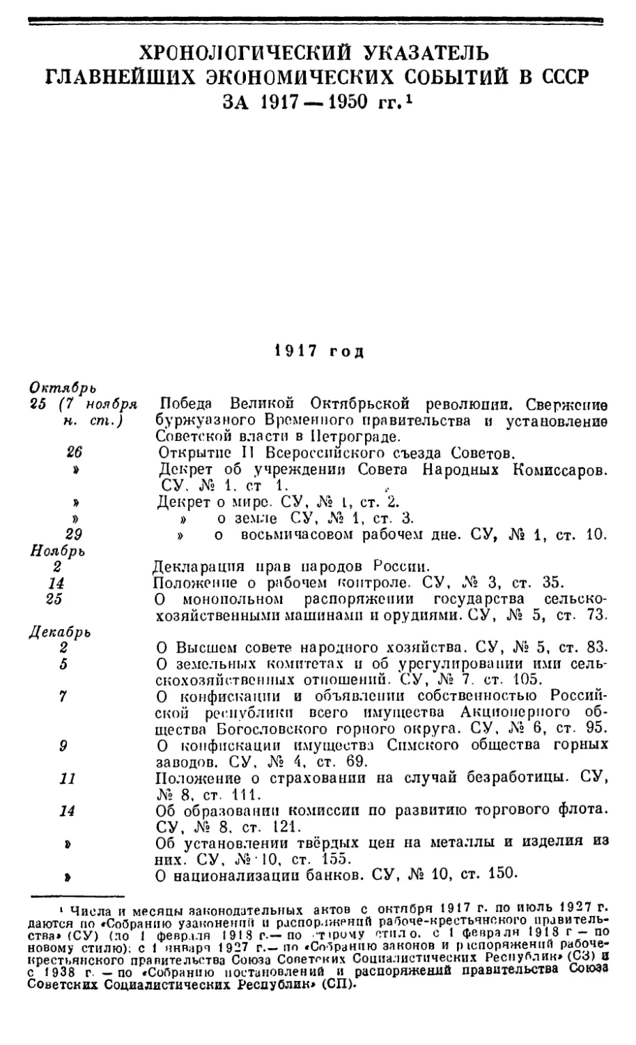 Хронологический указатель главнейших экономических событий в СССР за 1917—1950 гг.