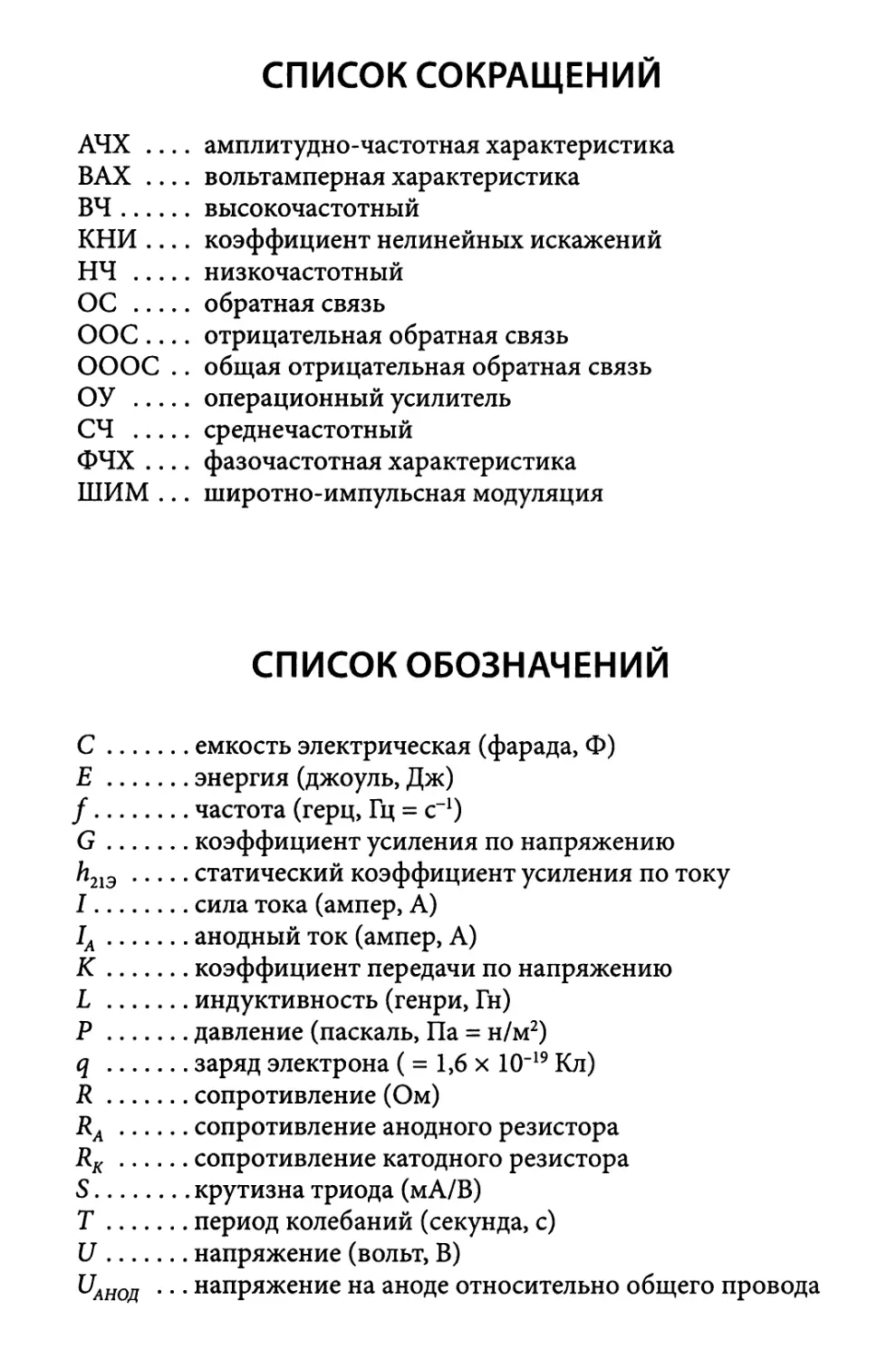 Список сокращений
Список обозначений