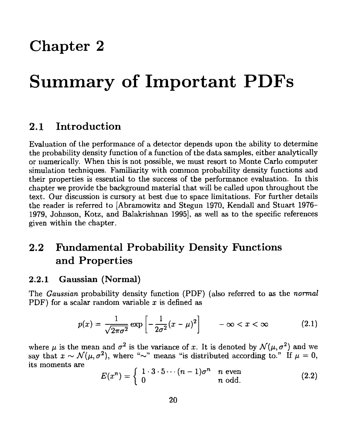 2 Summary of Important PDFs
2.2 Fundamental Probability Density Functions and Properties