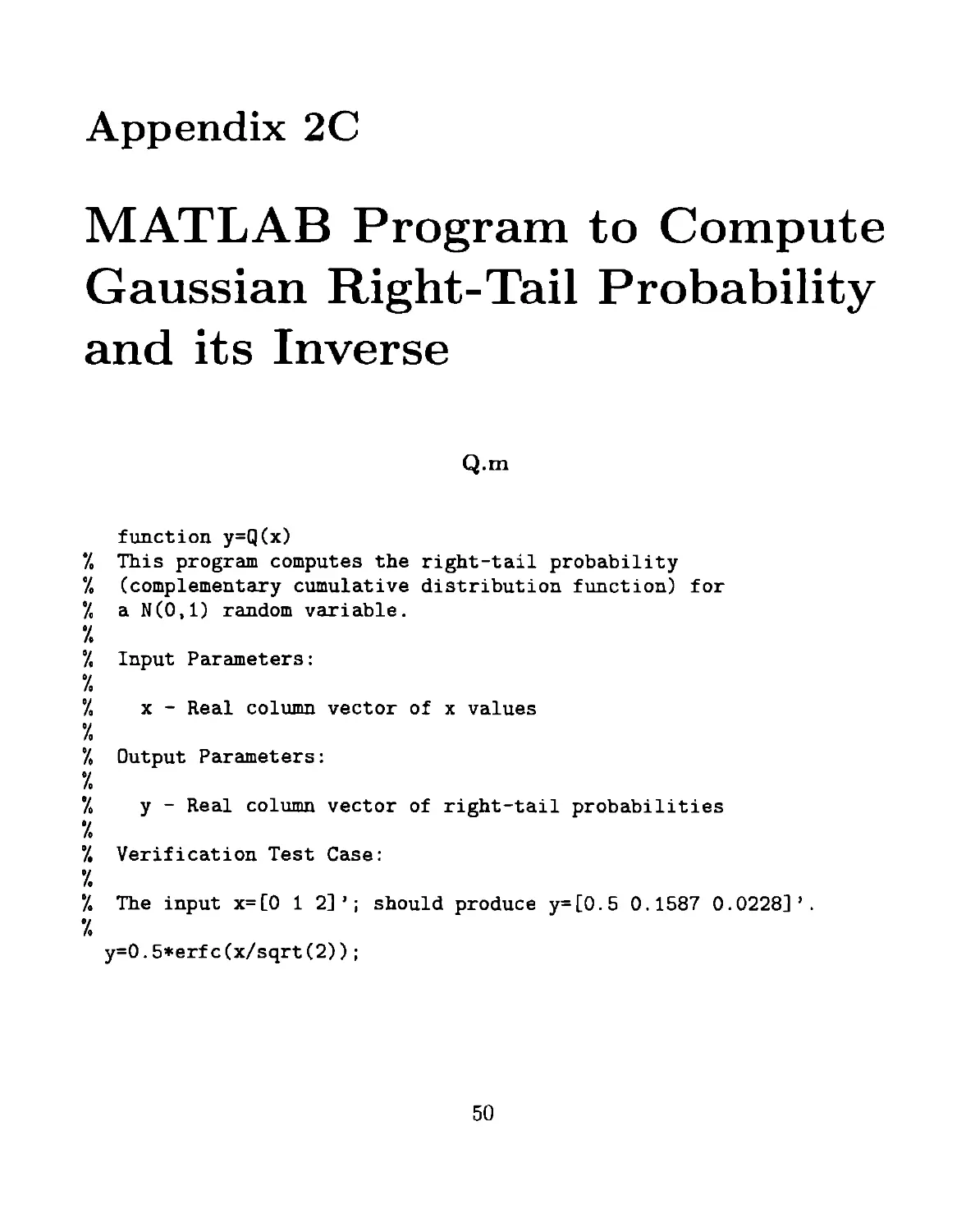 Appendix 2C MATLAB Program to Compute Gaussian Right-Tail Probability and its Inverse