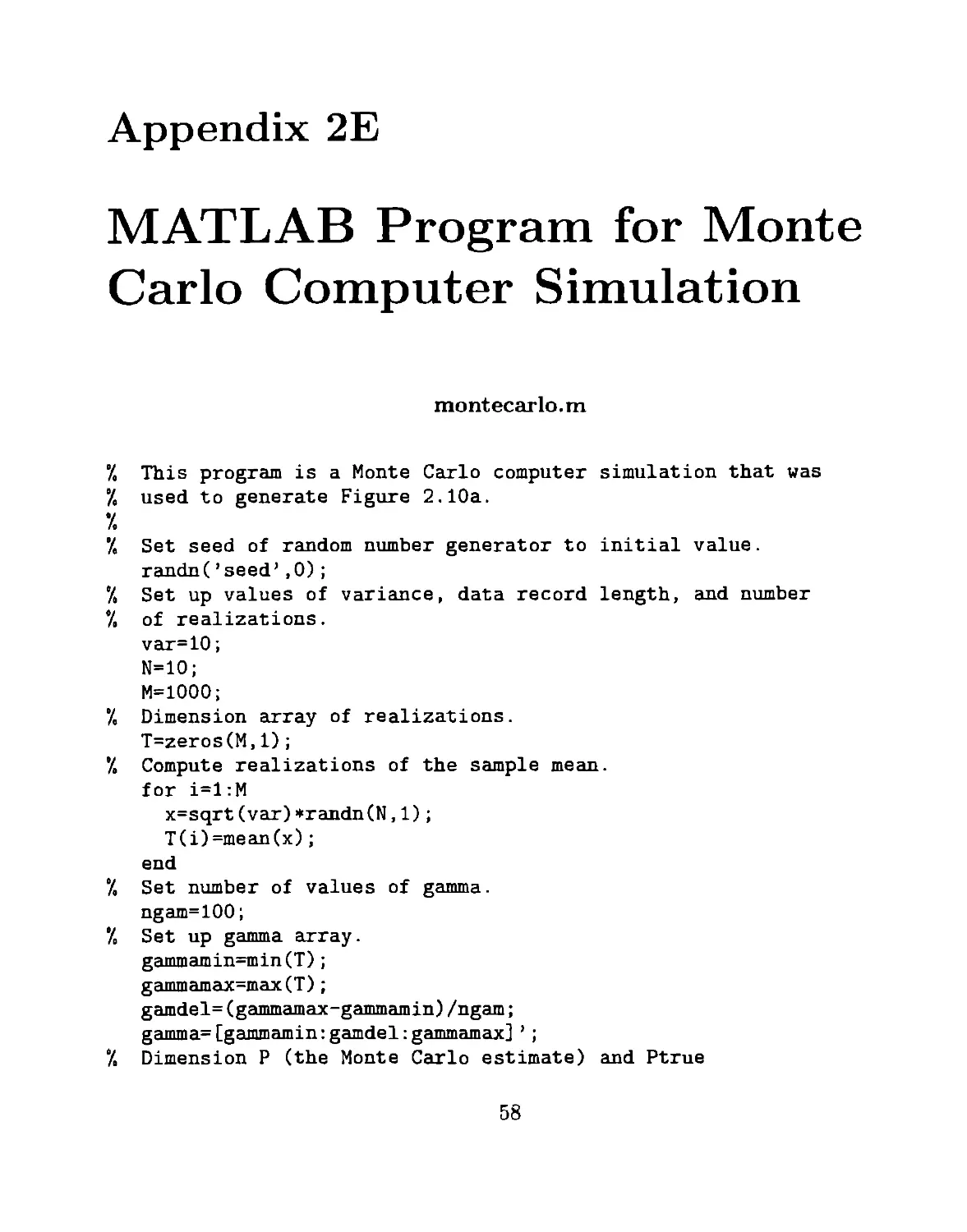Appendix 2E MATLAB Program for Monte Carlo Computer Simulation