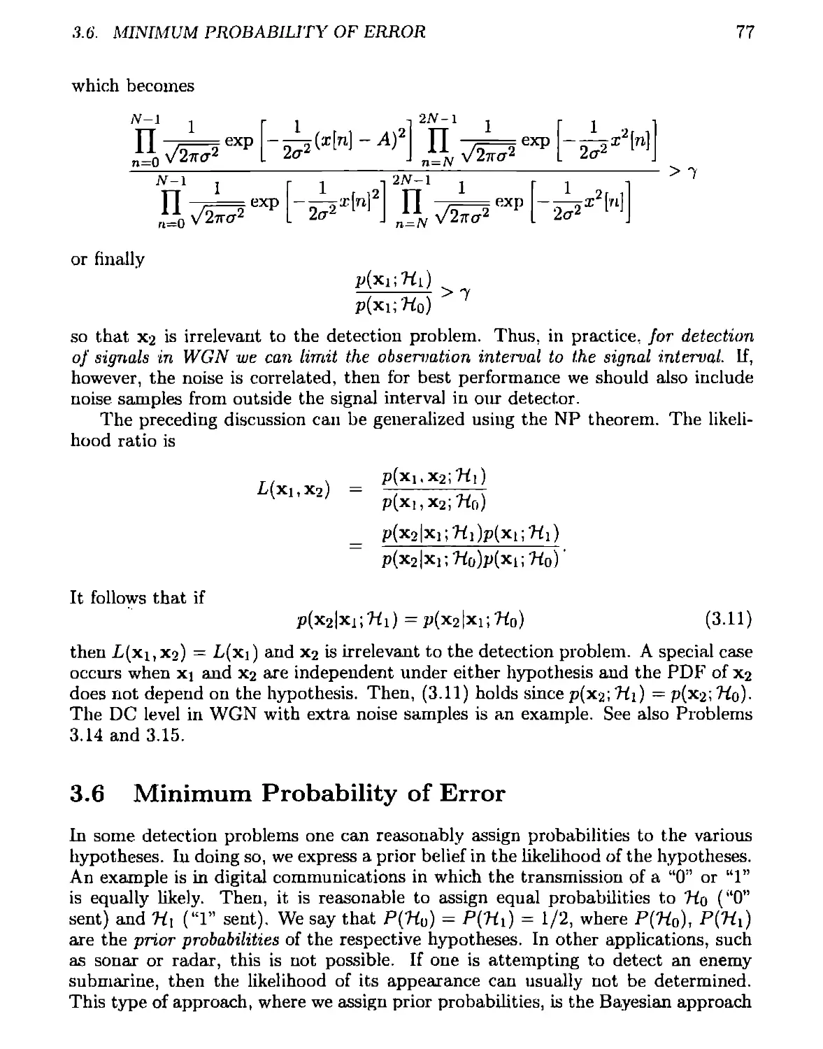 3.6 Minimum Probability of Error