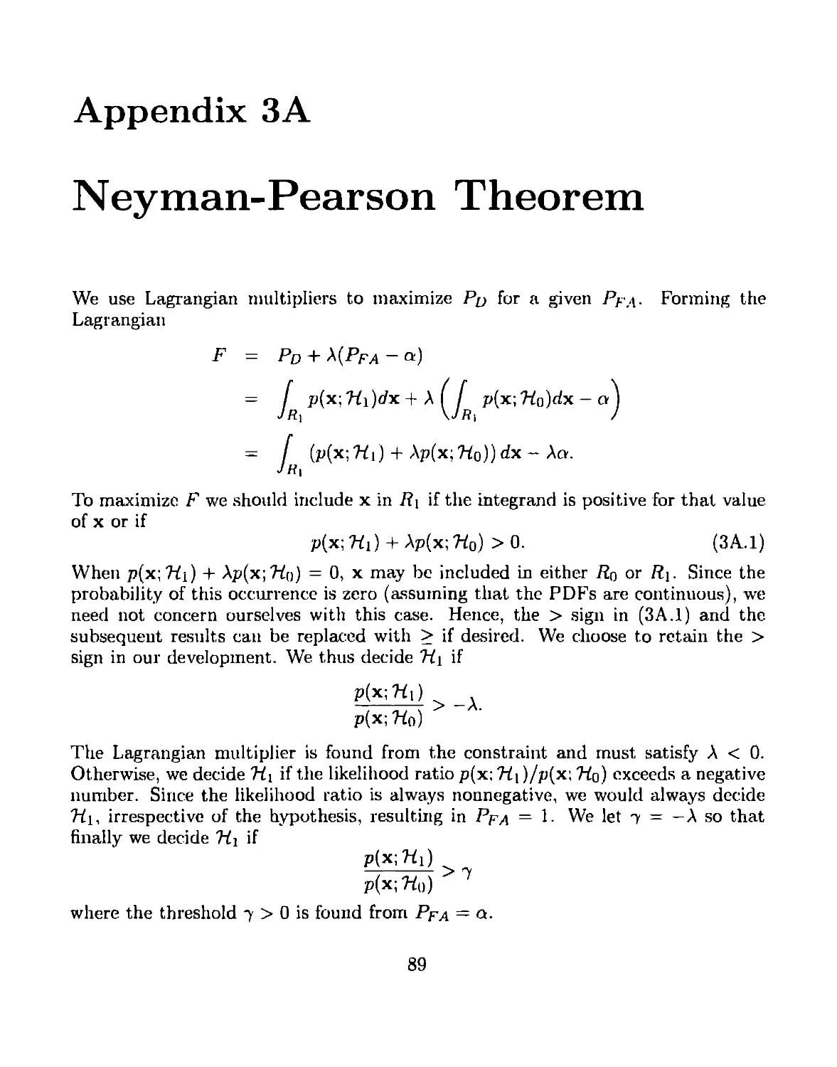 Appendix 3A Neyman-Pearson Theorem