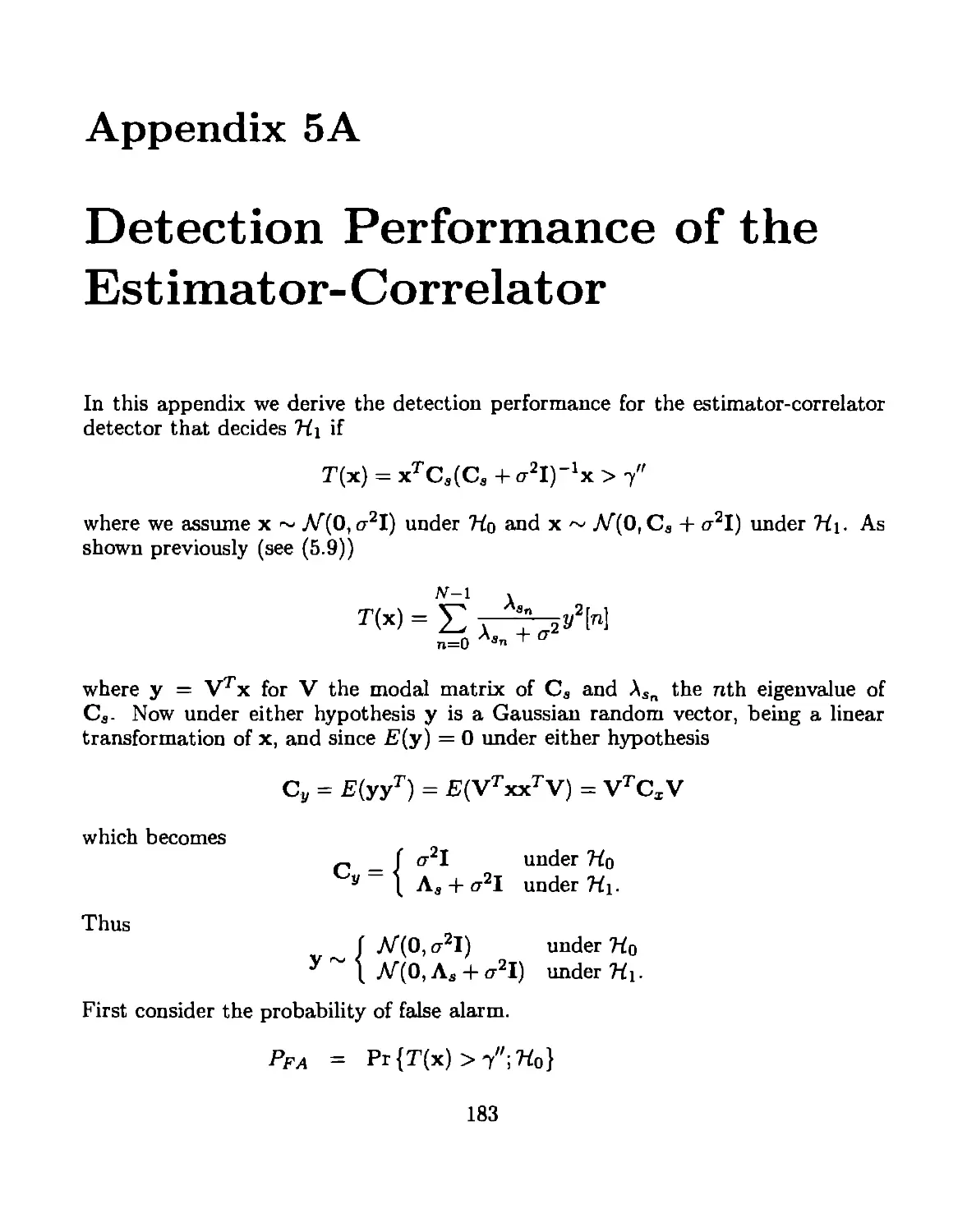 Appendix 5A Detection Performance of the Estimator-Correlator