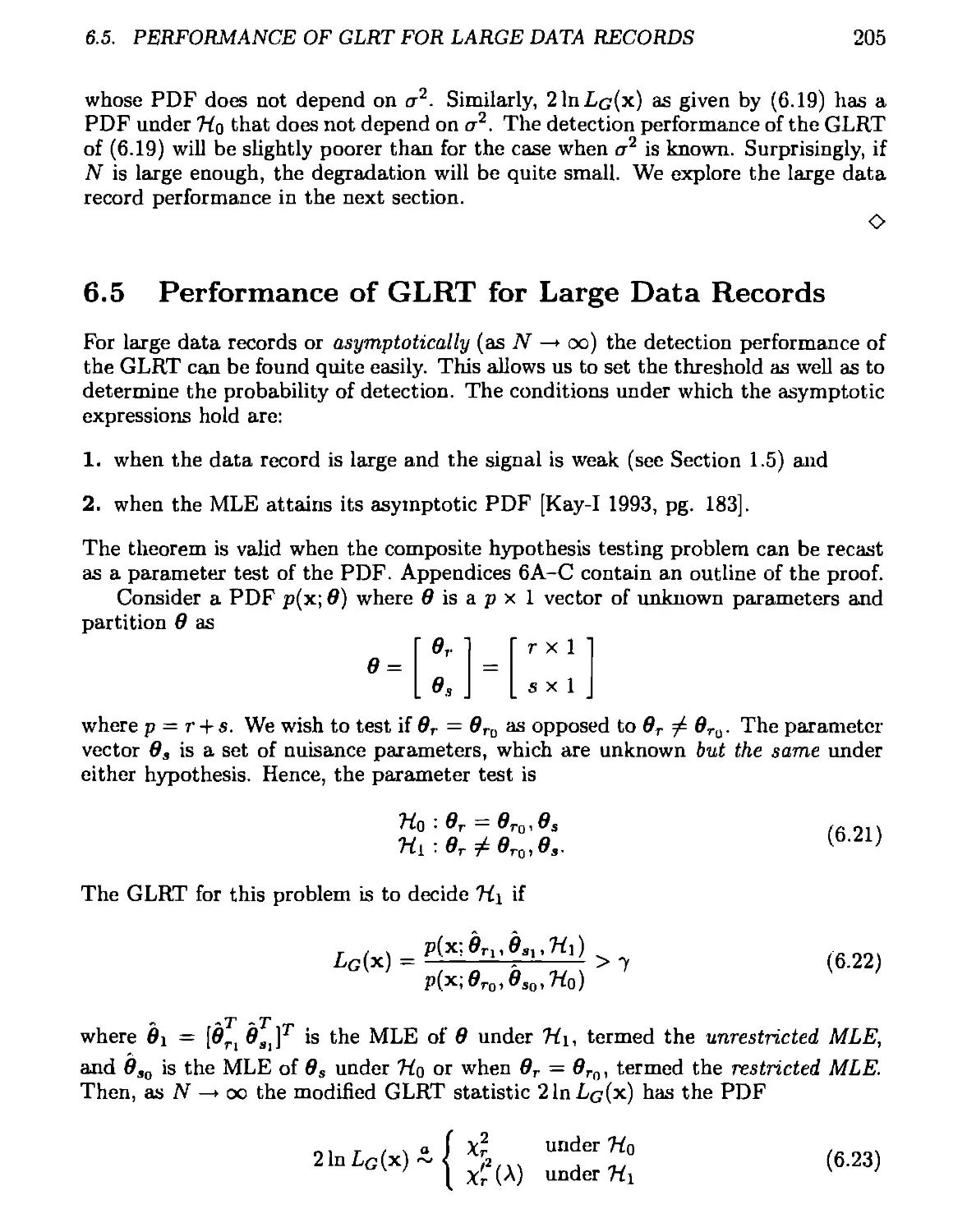 6.5 Performance of GLRT for Large Data Records