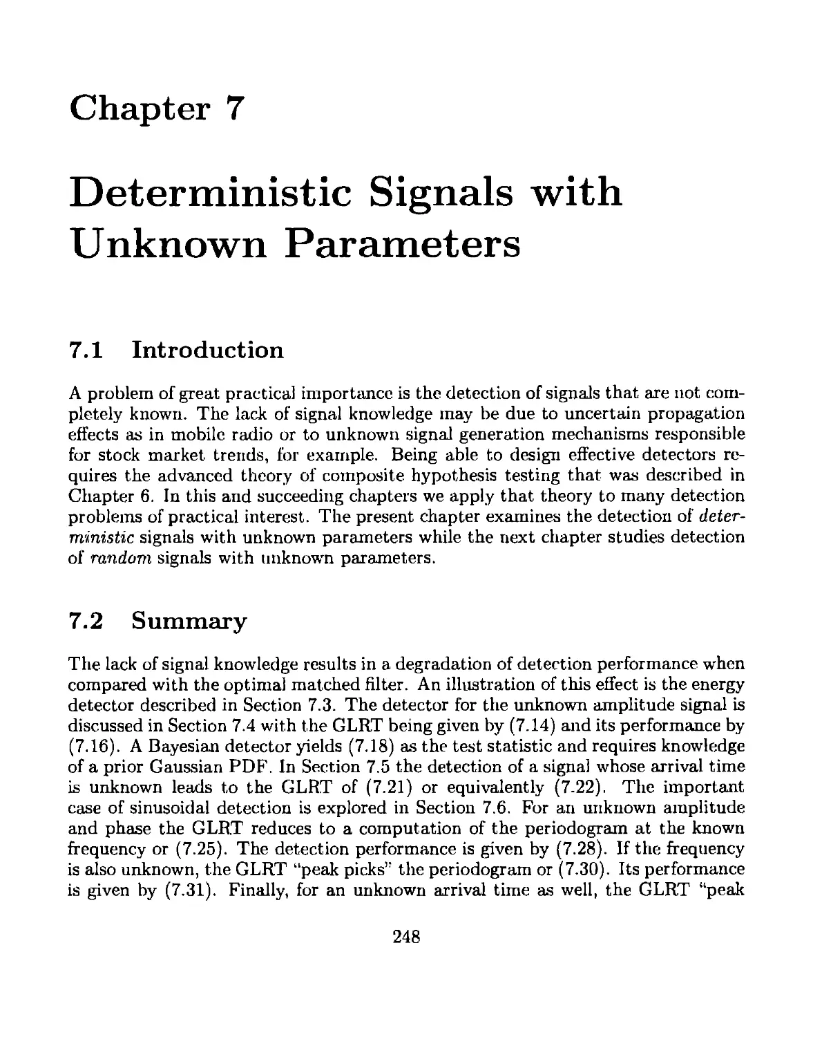 7 Deterministic Signals with Unknown Parameters
7.2 Summary