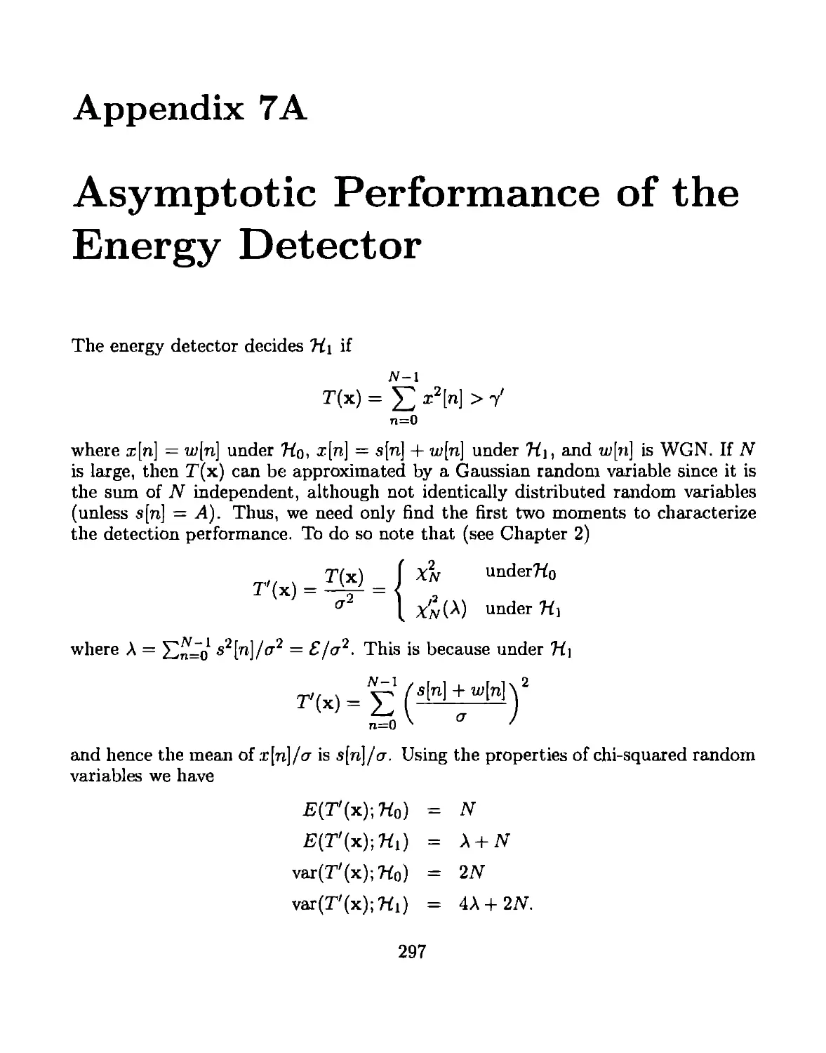 Appendix 7A Asymptotic Performance of the Energy Detector