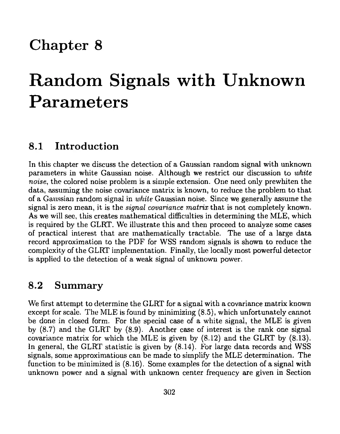 8 Random Signals with Unknown Parameters
8.2 Summary