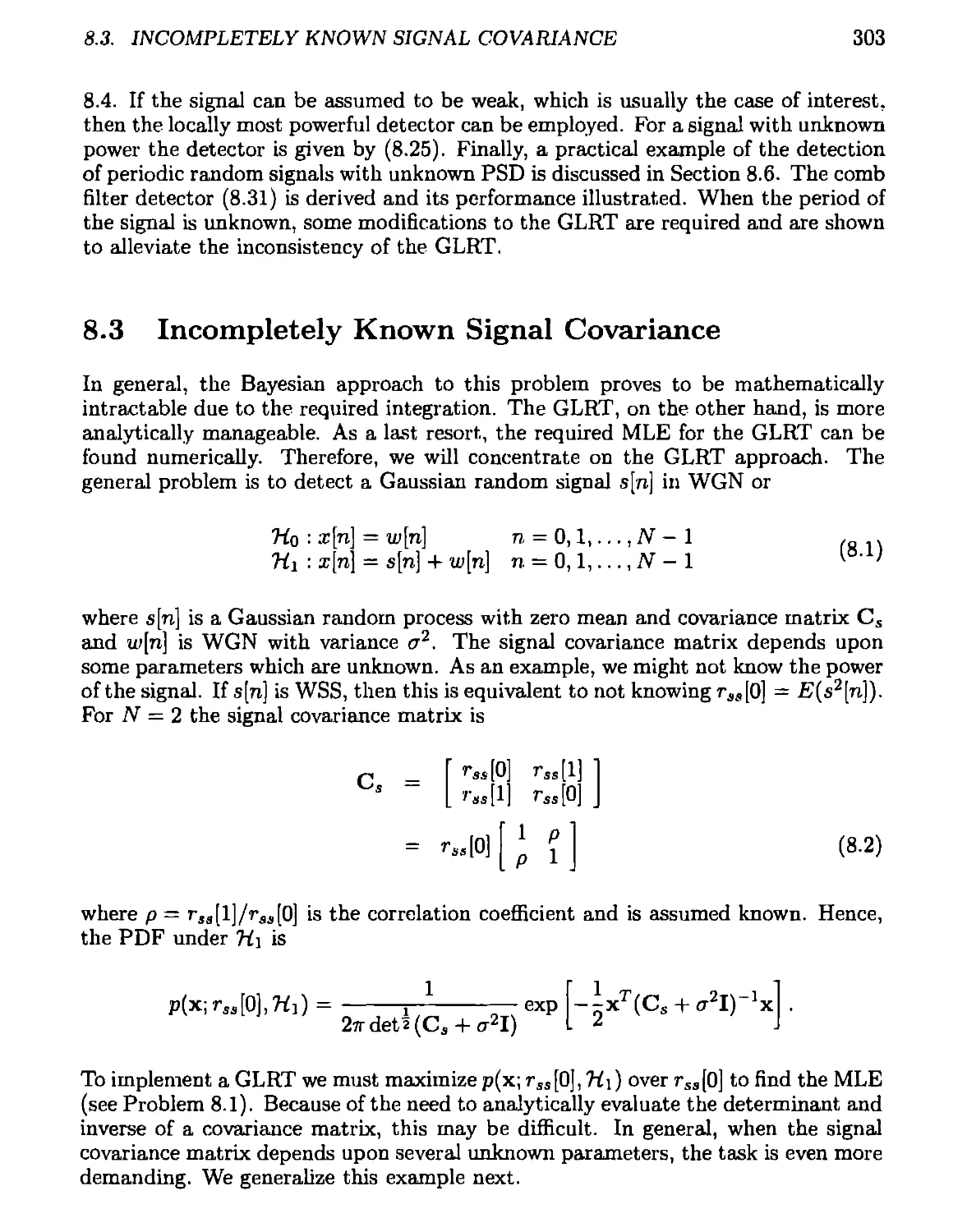 8.3 Incompletely Known Signal Covariance
