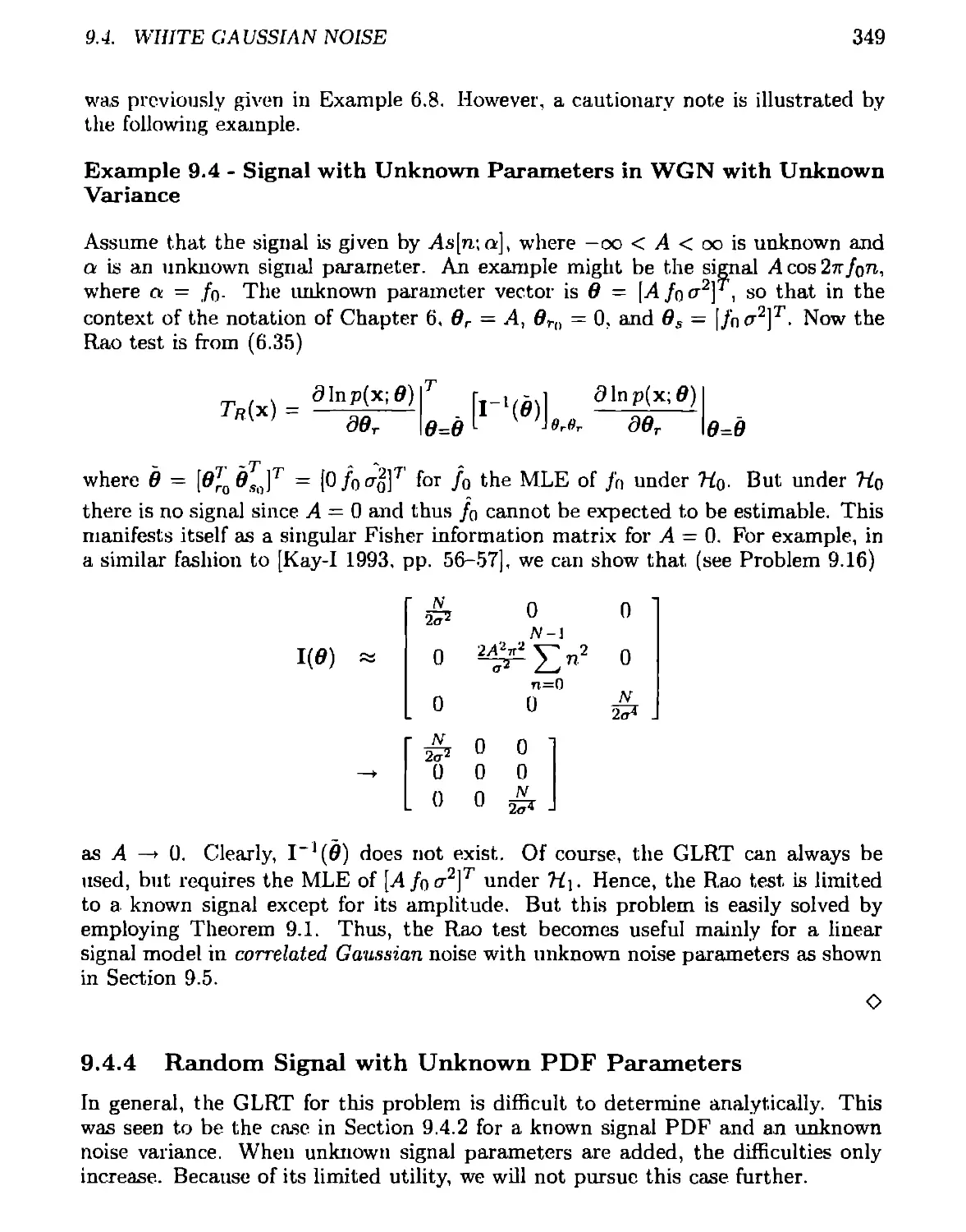 9.4.4 Random signal with Unknown PDF Parameters