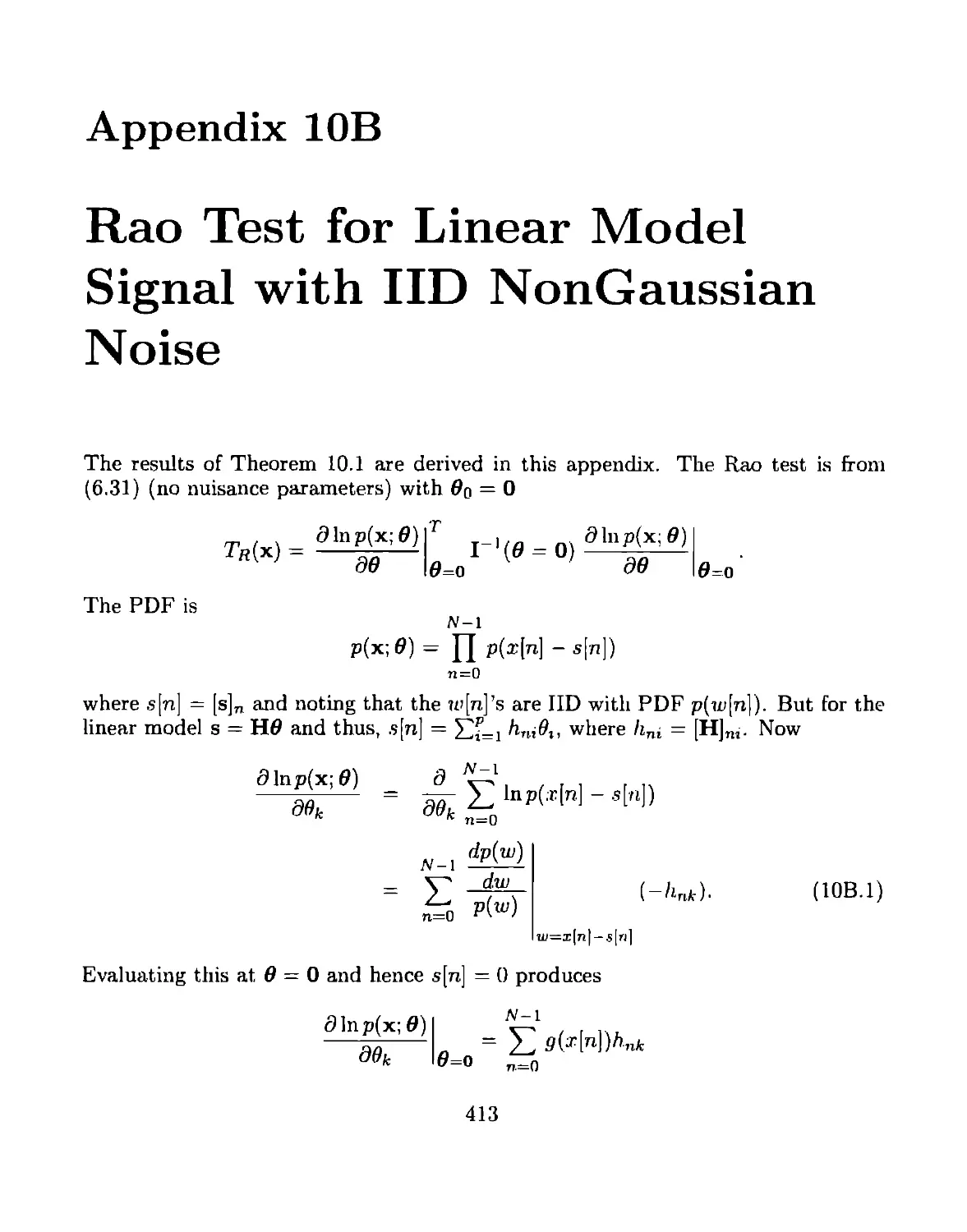 Appendix 10B Rao Test for Linear Model Signal with IID NonGaussian Noise