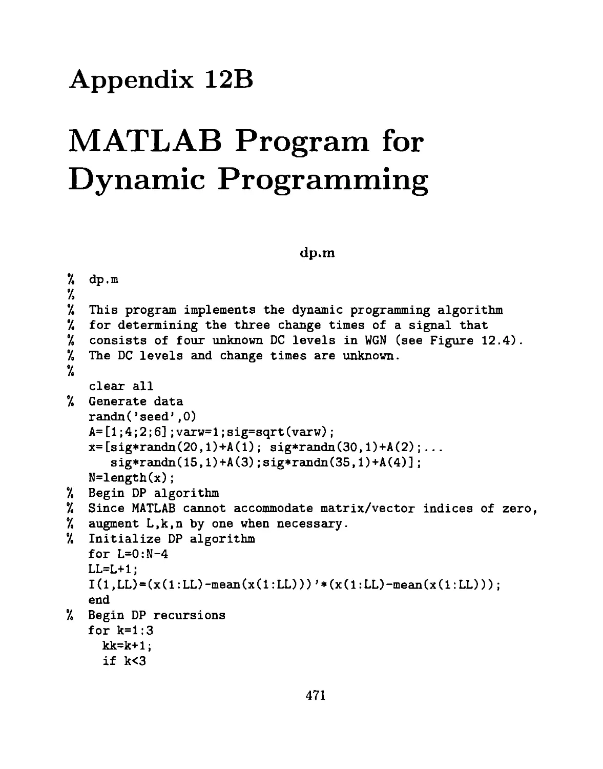 Appendix 12B MATLAB Program for Dynamic Programming