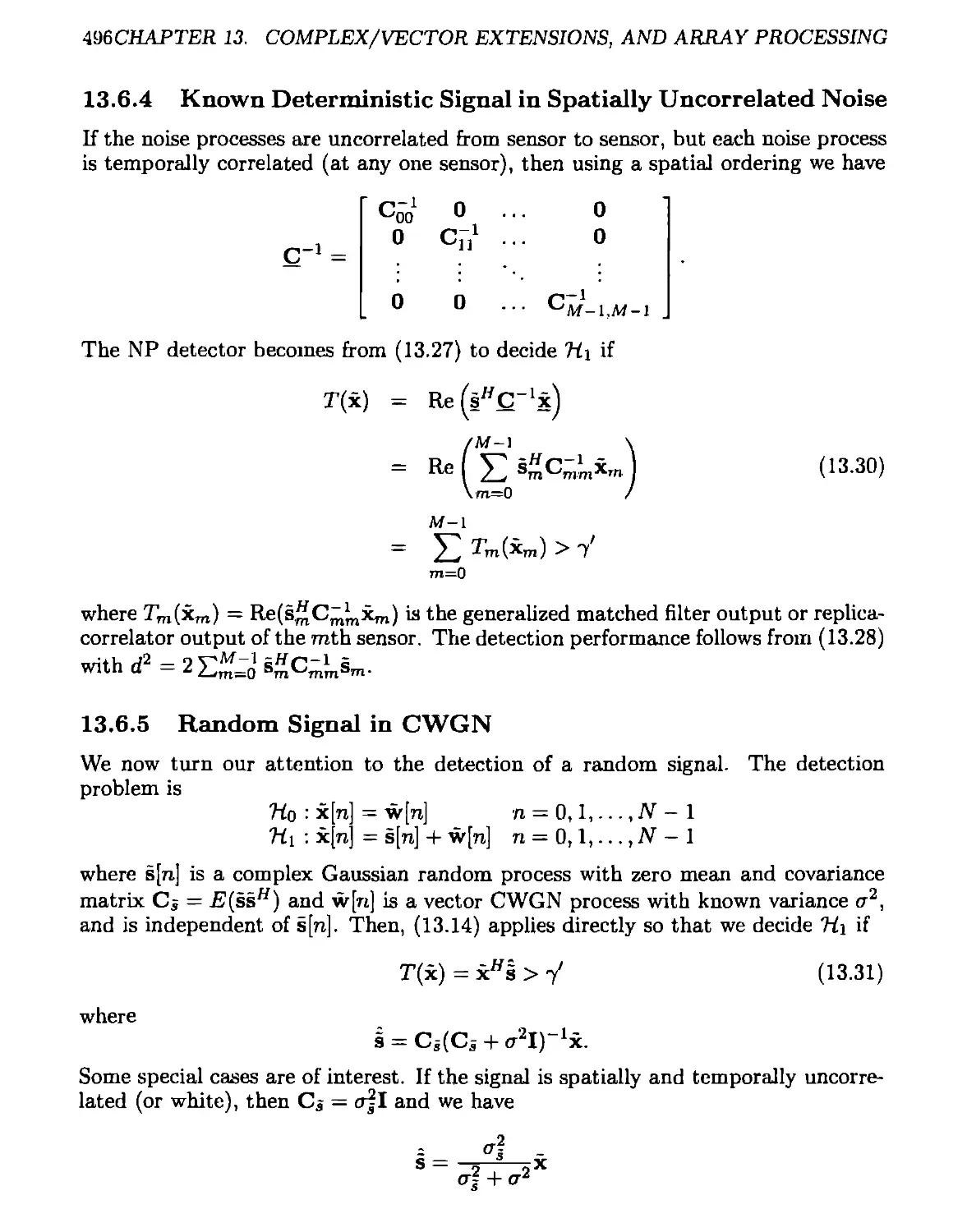 13.6.4 Known Deterministic Signal in Spatially Uncorrelated Noise
13.6.5 Random Signal in CWGN