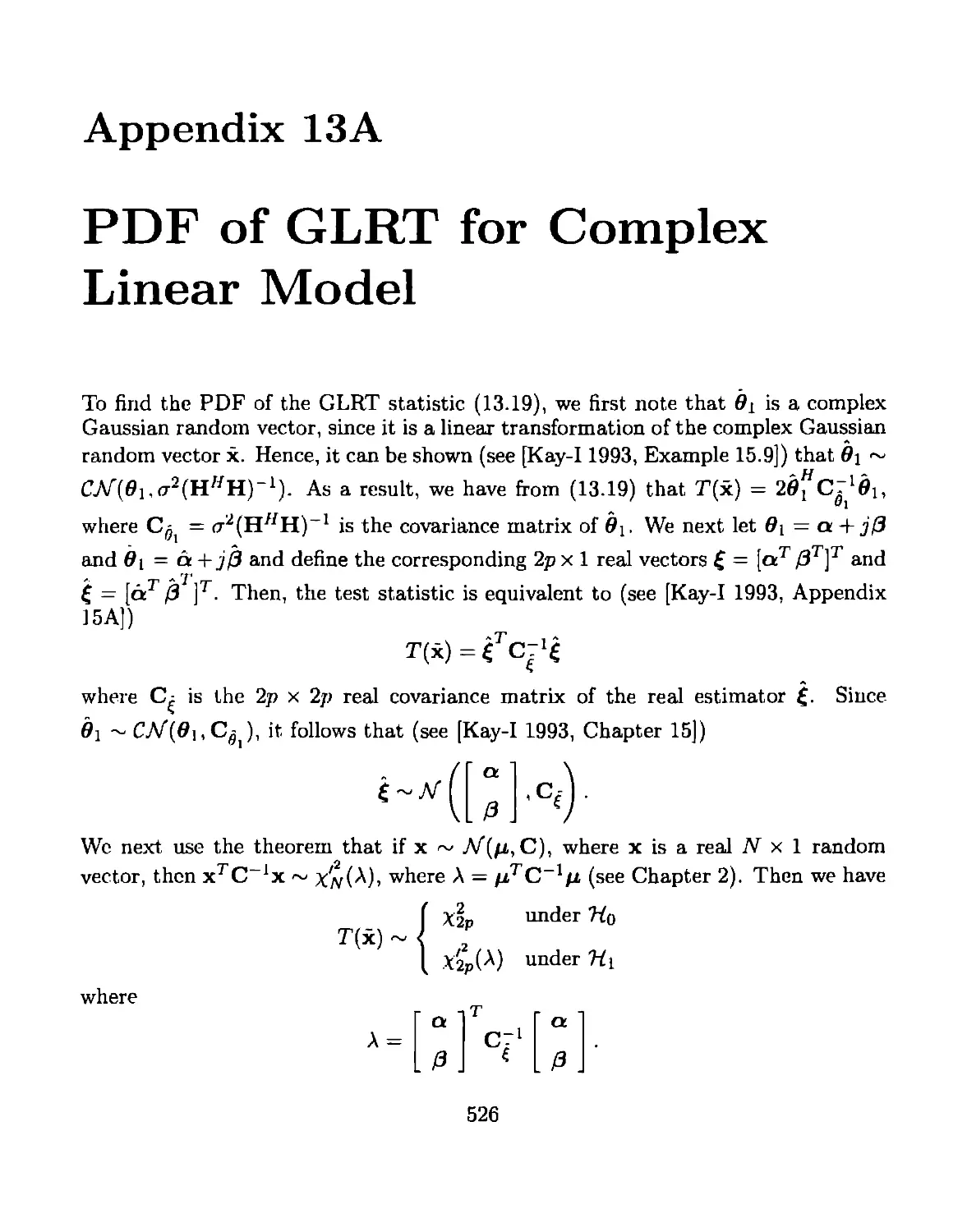Appendix 13A PFD of GLRT for Complex Linear Model