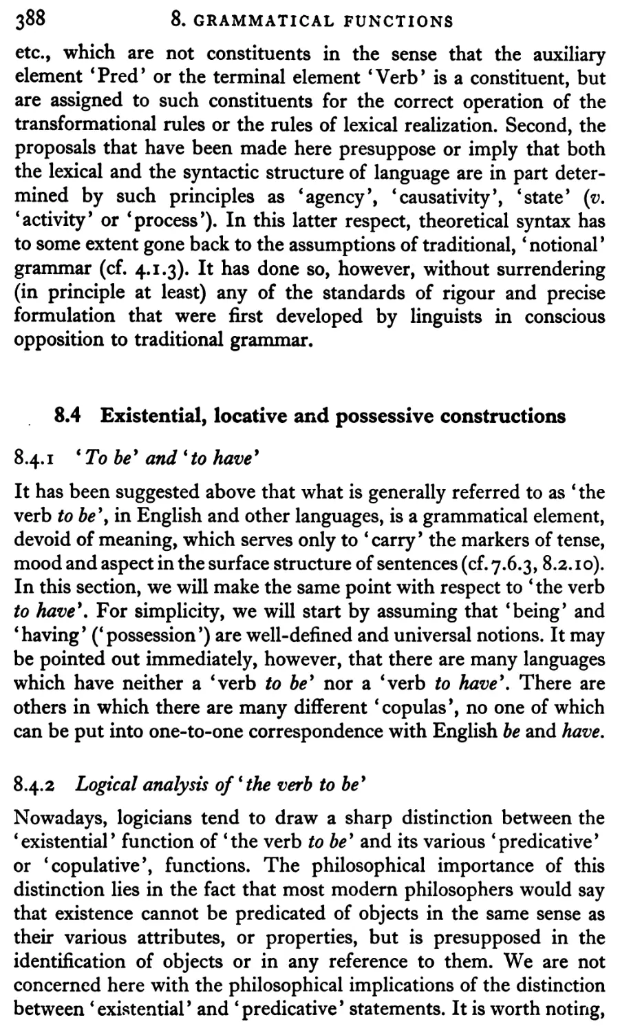 8.4 Existential, locative and possessive constructions