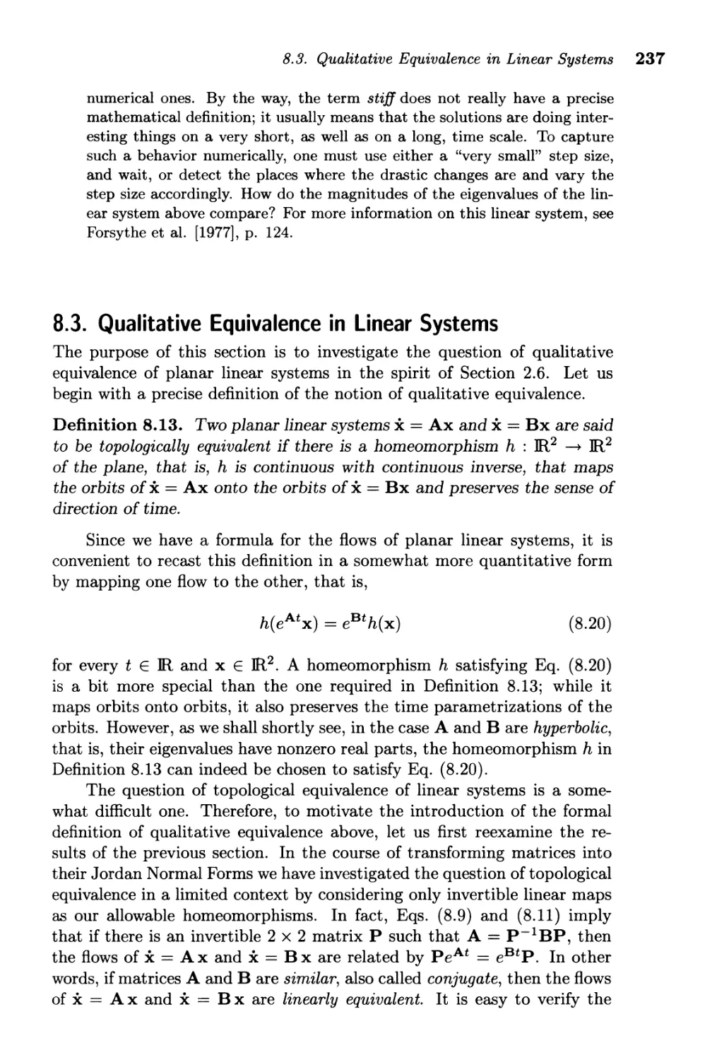 8.3. Qualitative Equivalence in Linear Systems