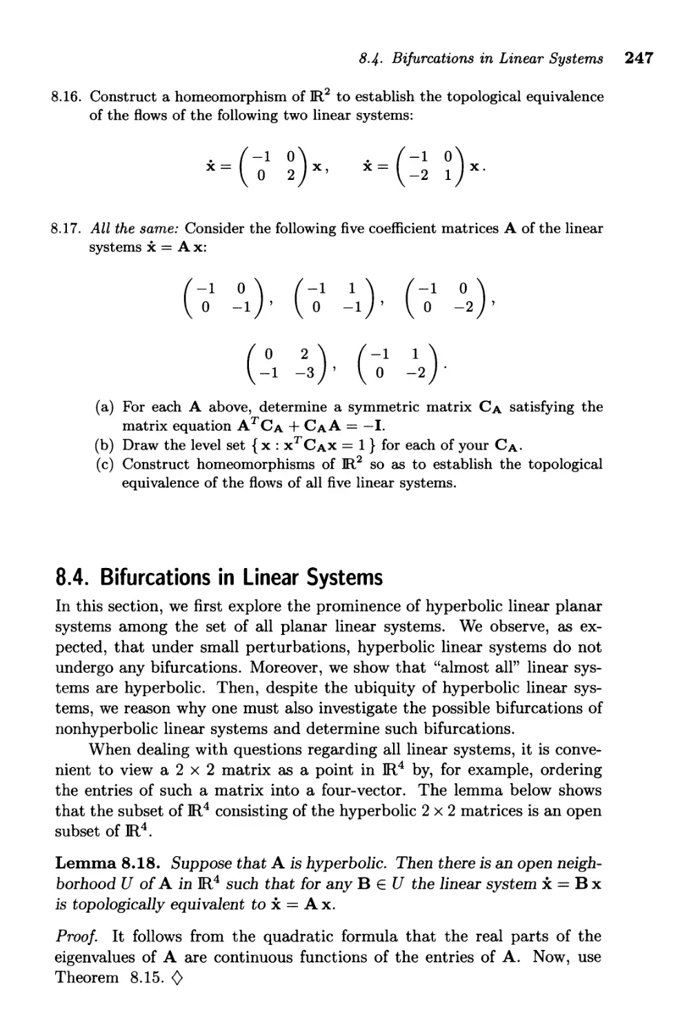 8.4. Bifurcations in Linear Systems