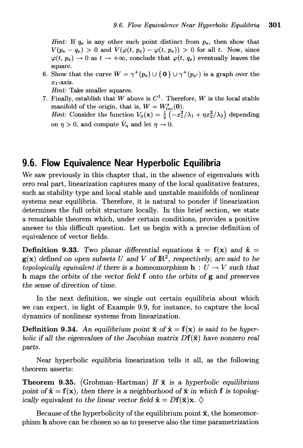 9.6. Flow Equivalence Near Hyperbolic Equilibria