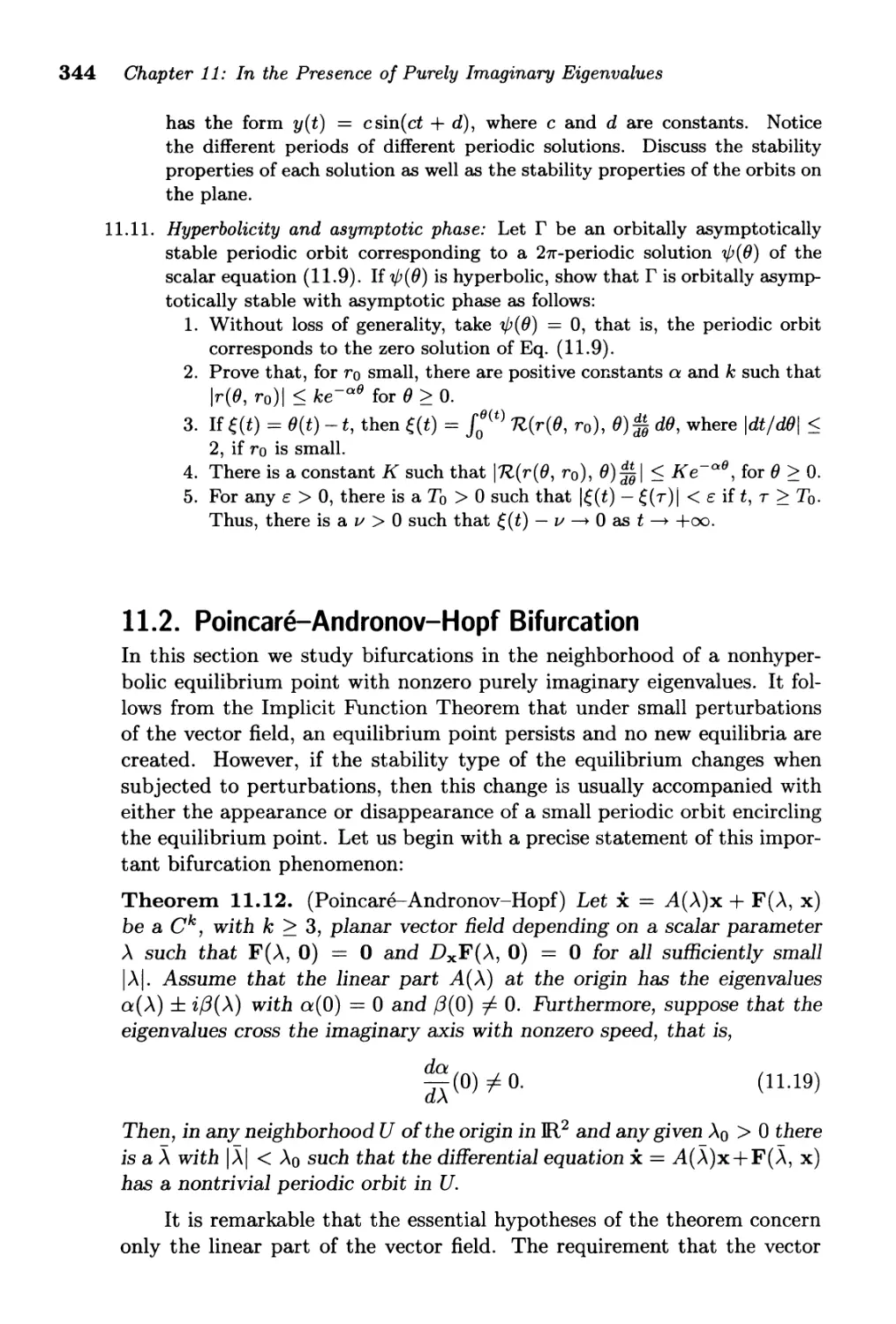 11.2. Poincaré-Andronov-Hopf Bifurcation