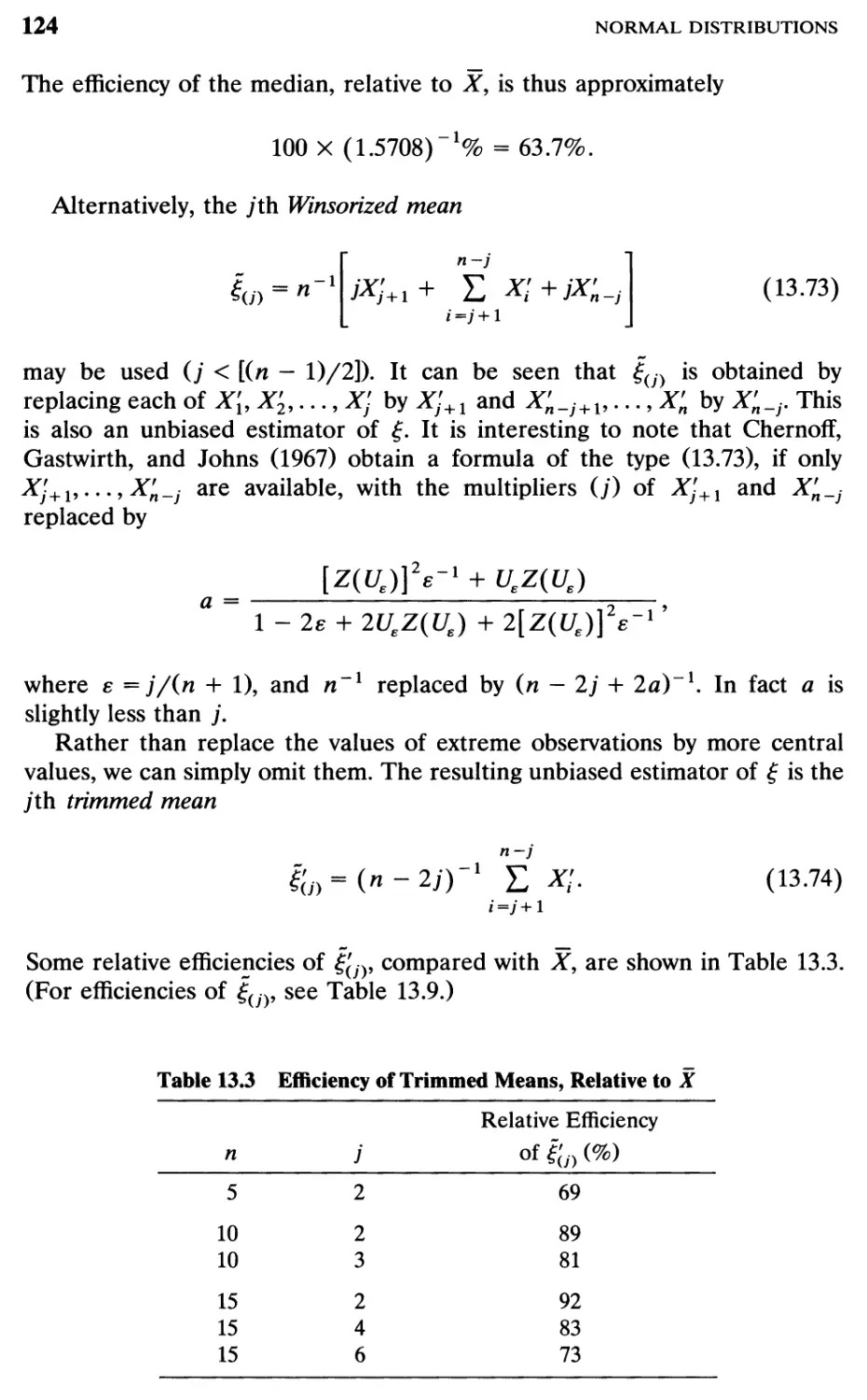 TABLE 13.3 Efficiency of trimmed means, relative to X 124