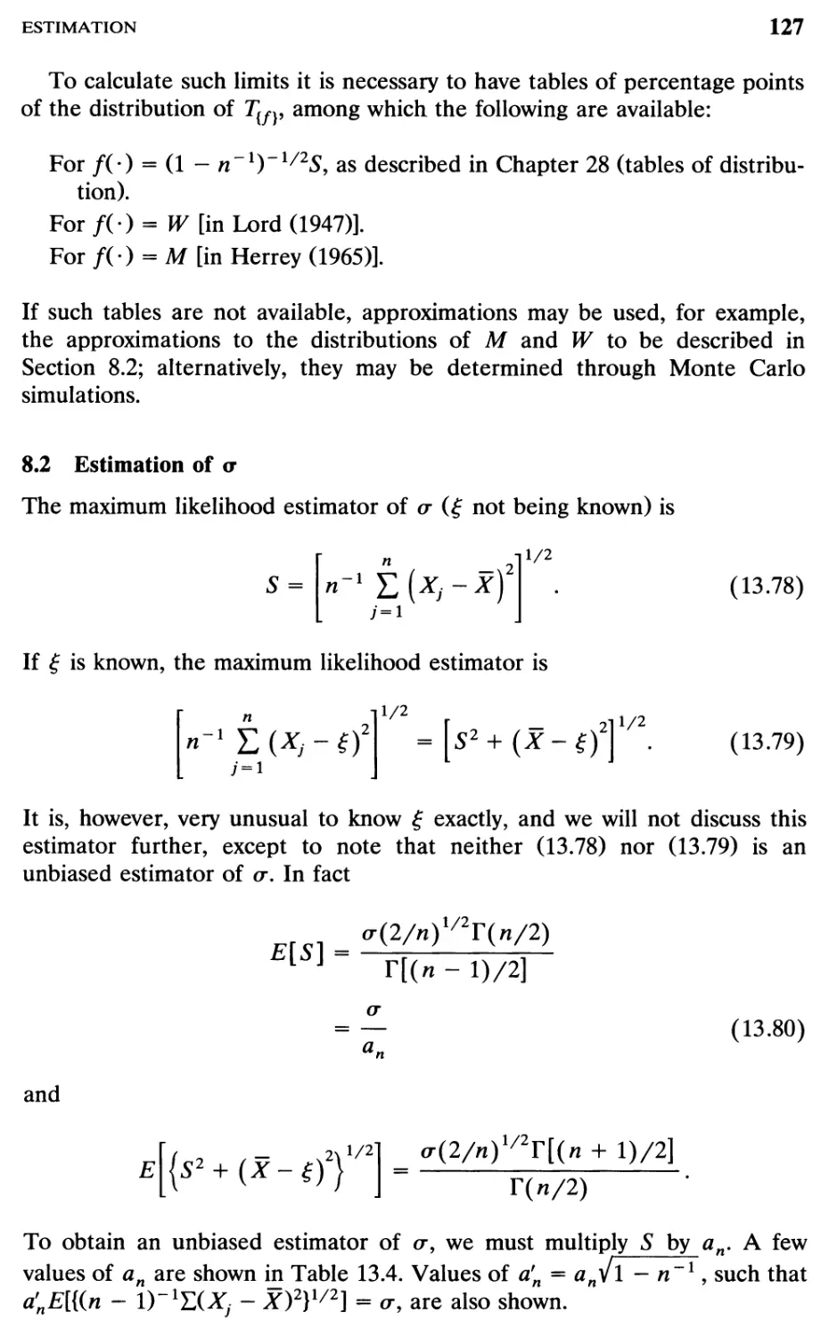 8.2 Estimation of a, 127