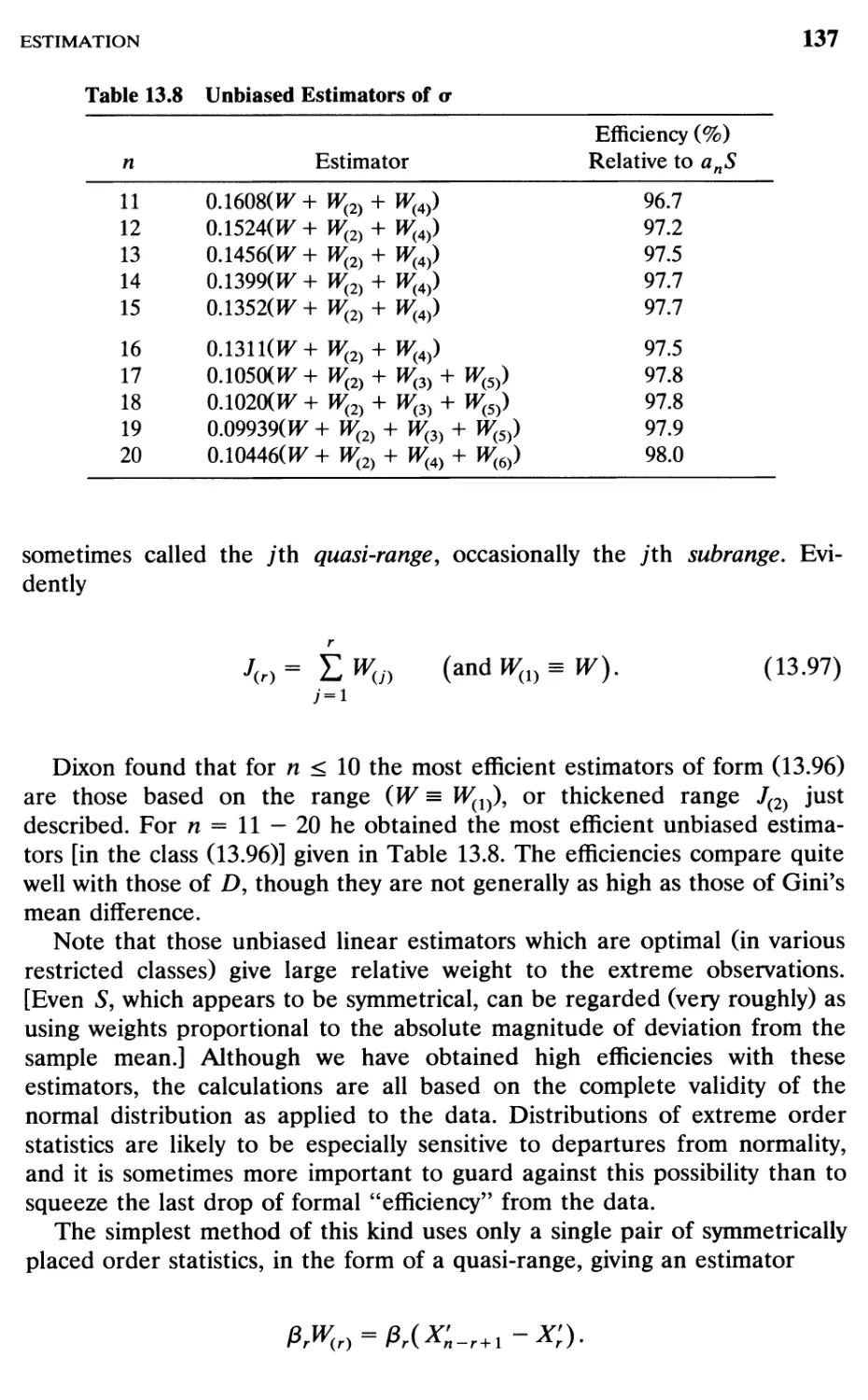 TABLE 13.8 Unbiased estimators of a 137