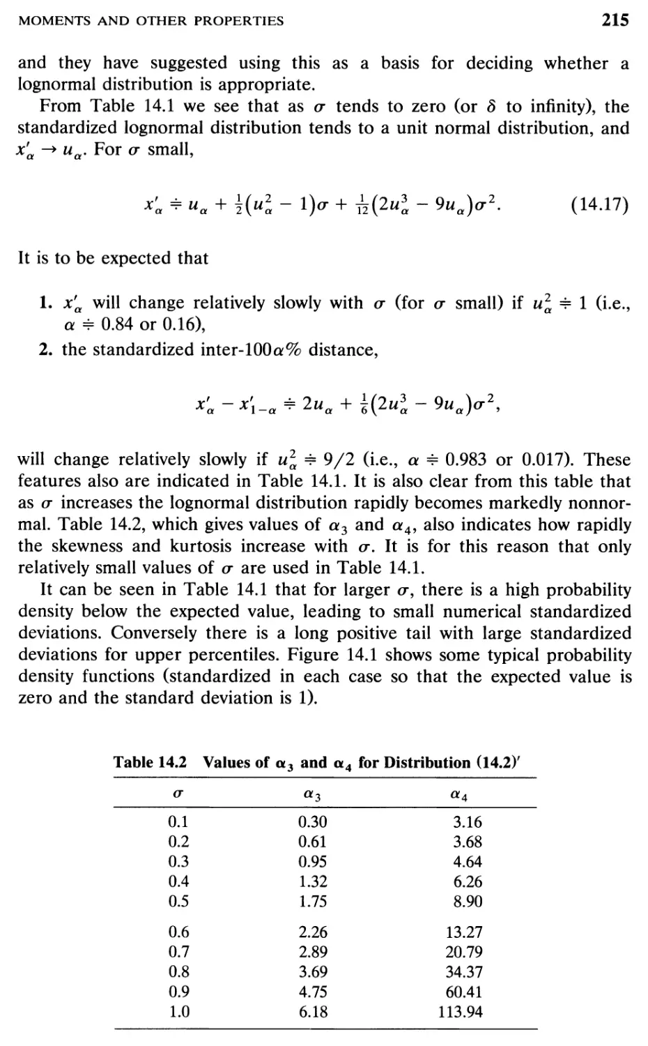 TABLE 14.2 Values of a3 and a4 for distribution (14.2y	215