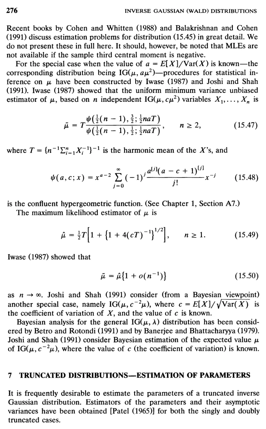 7 Truncated Distributions—Estimation of Parameters, 276
