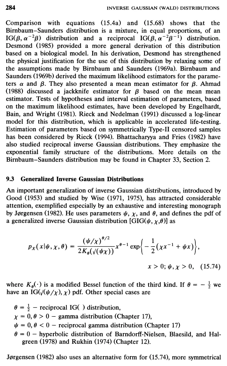 9.3 Generalized Inverse Gaussian Distributions, 284