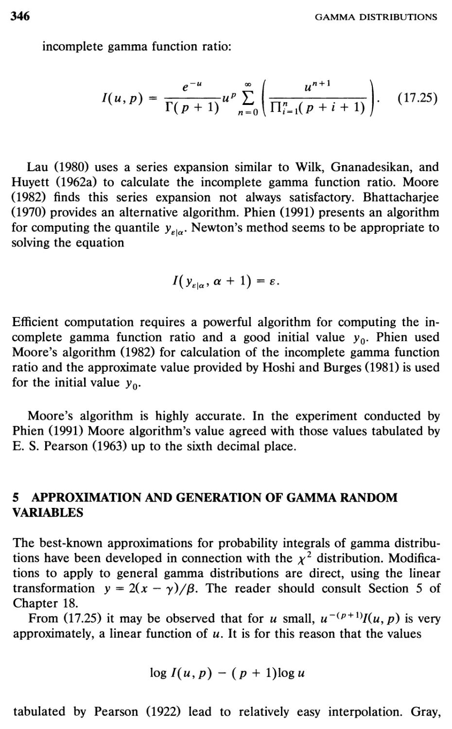 5 Approximation and Generation of Gamma Random Variables, 346