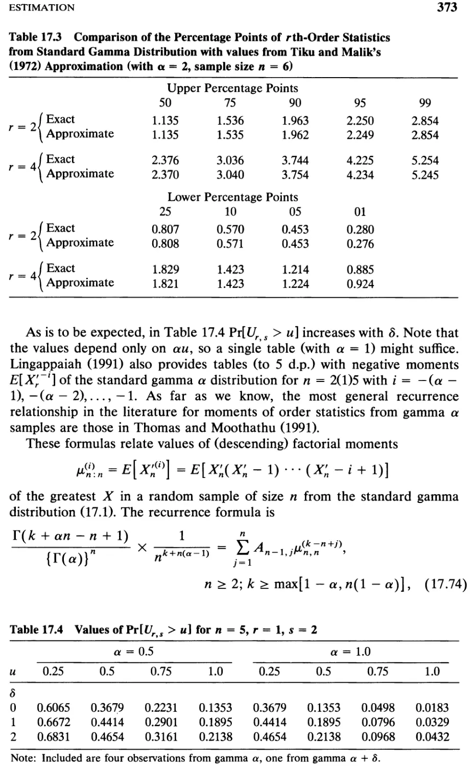 TABLE 17.4 Values of Pr[Ur s > u] forn = 5, r = 1, 5 = 2 373