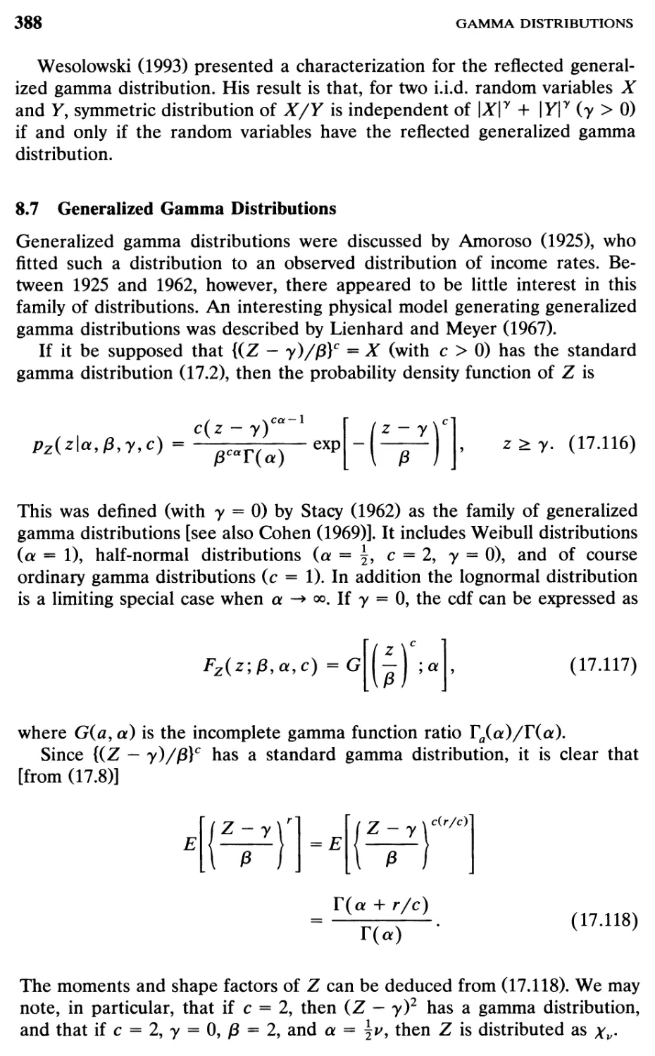 8.7 Generalized Gamma Distributions, 388
