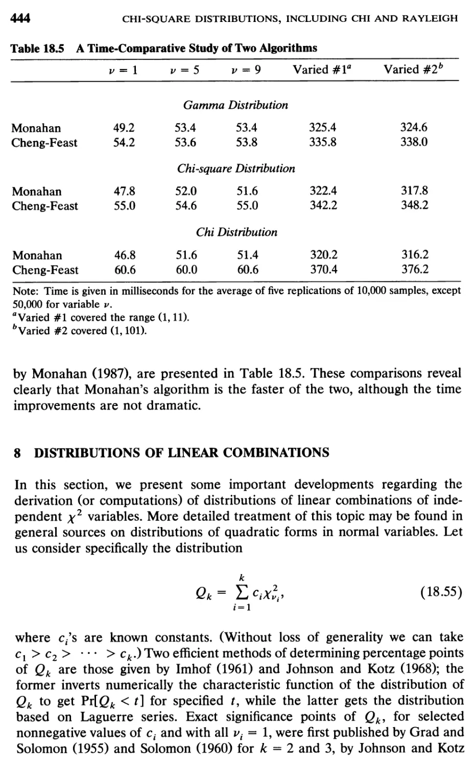 TABLE 18.5 A time-comparative study of two algorithms	444
8 Distributions of Linear Combinations, 444