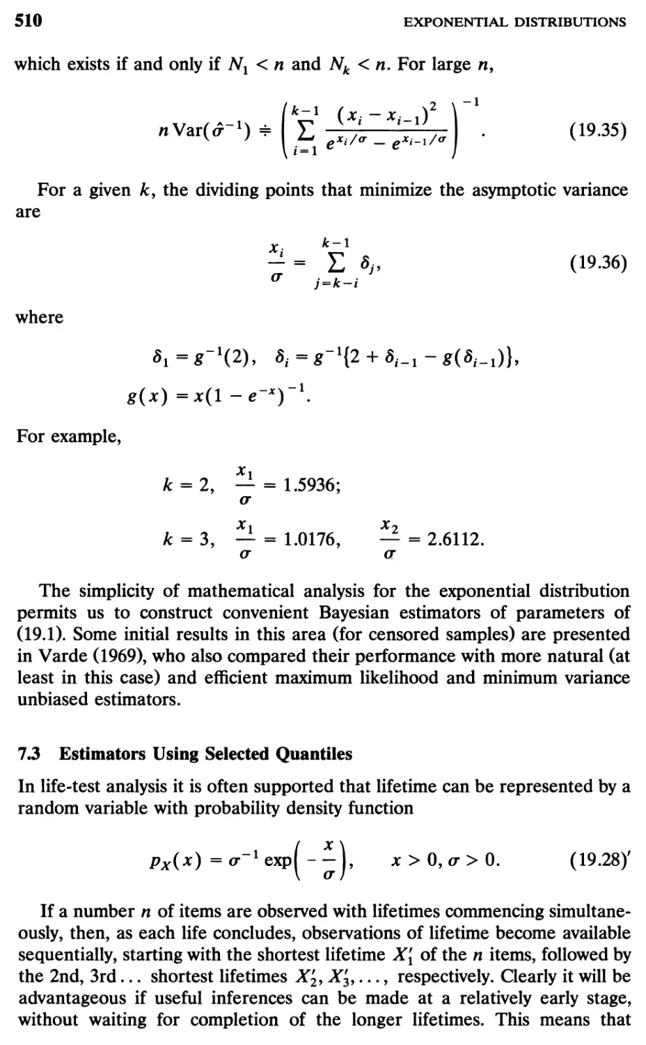 7.3 Estimators Using Selected Quantiles, 510