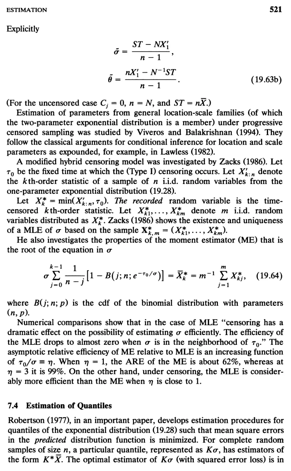 7.4 Estimation of Quantiles, 521