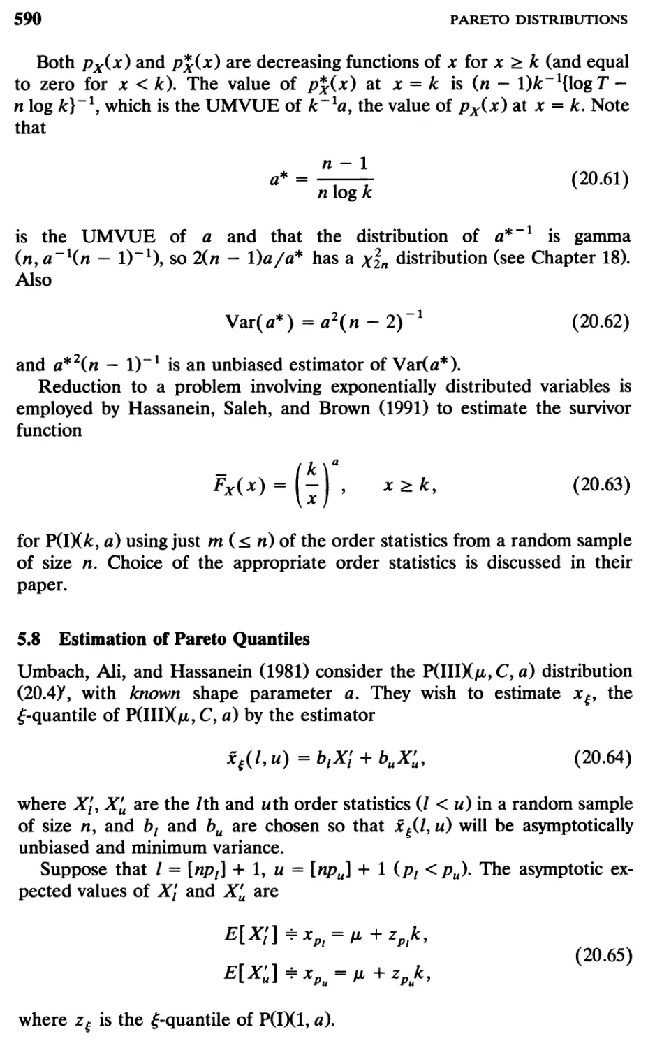 5.8 Estimation of Pareto Quantiles, 590