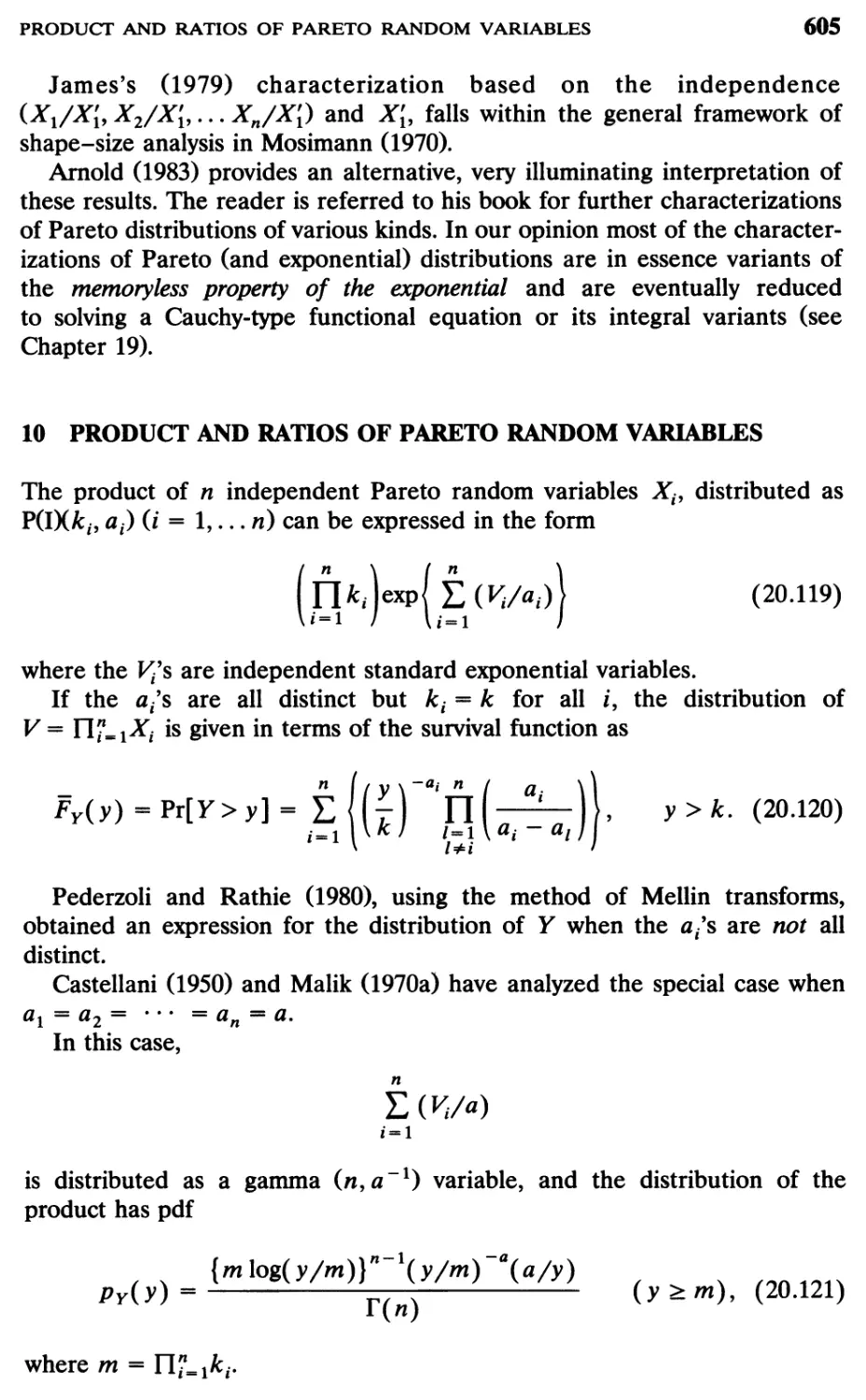 10 Product and Ratios of Pareto Random Variables, 605