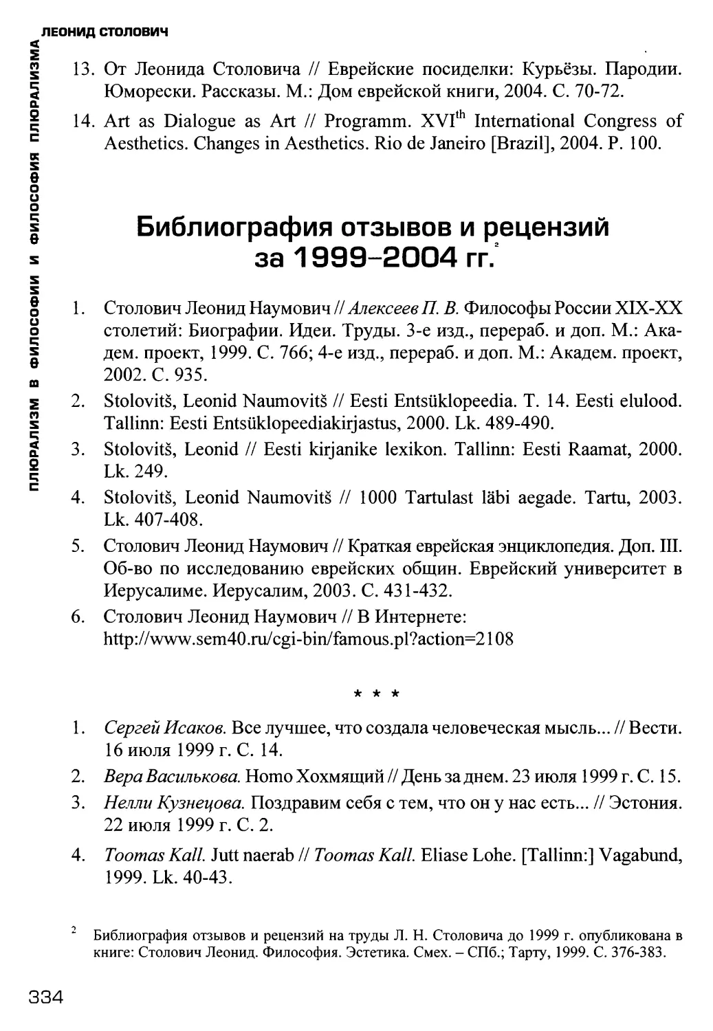 Библиография отзывов и рецензий за 1999-2004