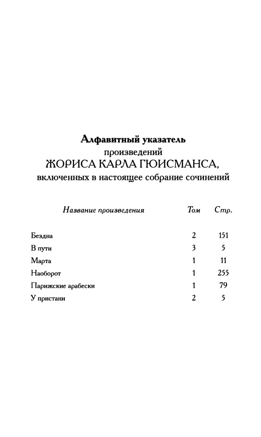 Алфавитный указатель произведений ЖОРИСА КАРЛА ГЮИСМАНСА, включенных в настоящее собрание сочинений