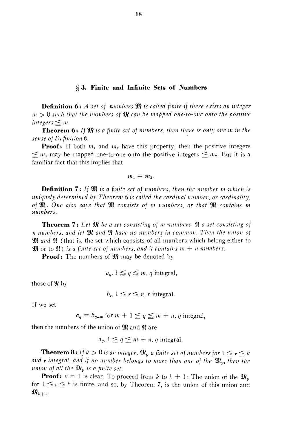 § 3. Finite and Infinite Sets of Numbers