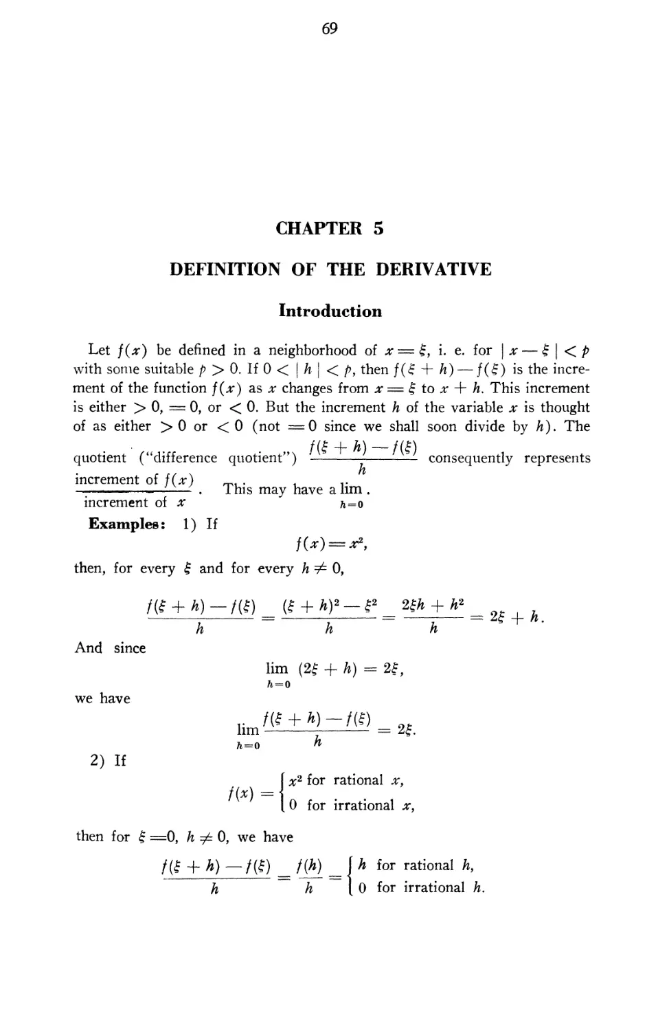 Chapter 5 Definition of the Derivative