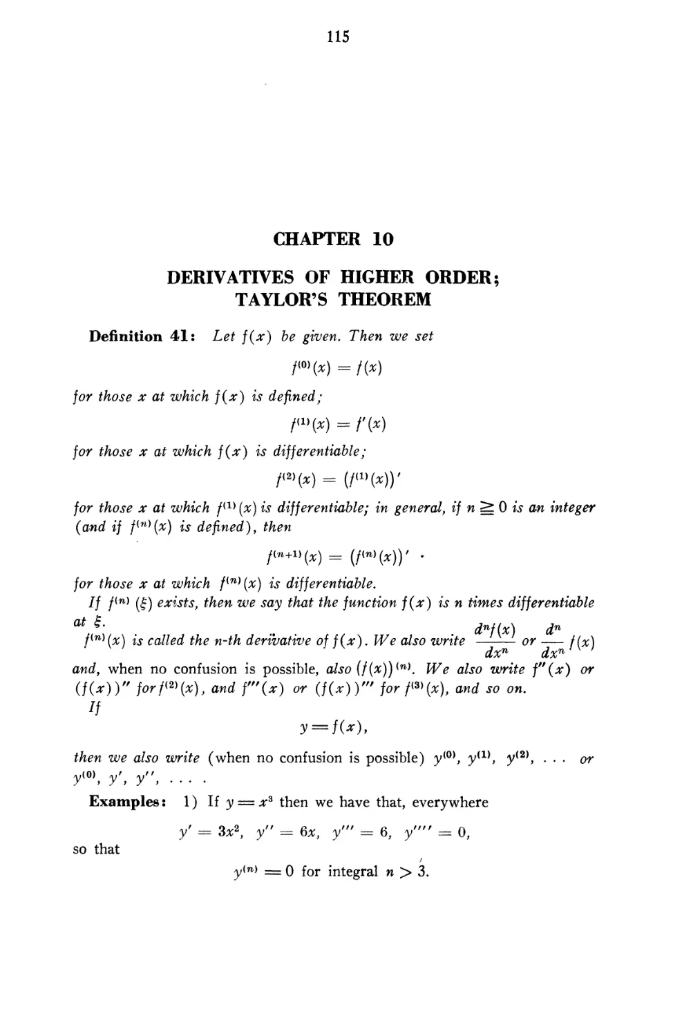 Chapter 10 Derivatives of Higher Order; Taylor's Theorem