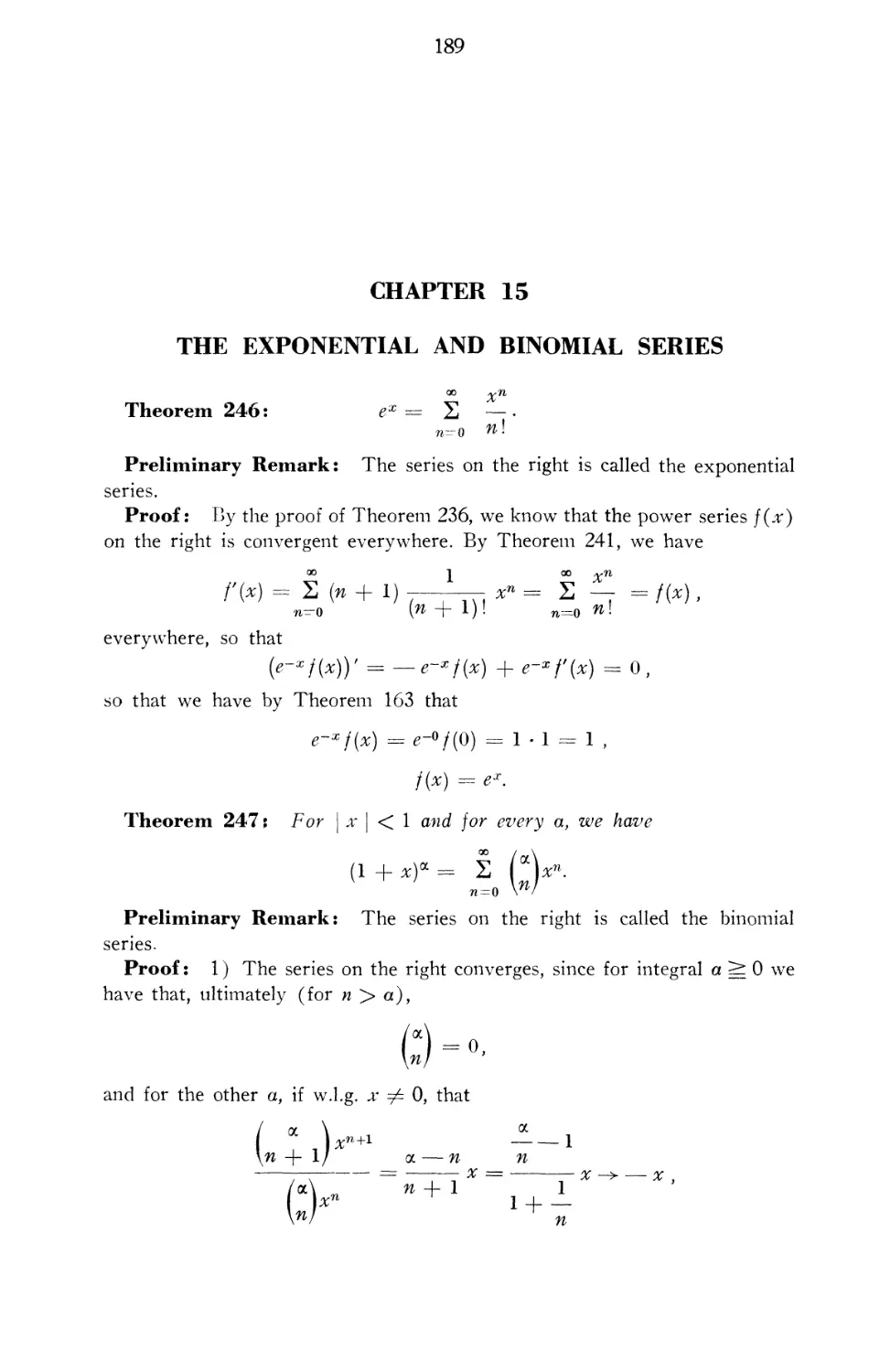Chapter 15 Exponential Series and Binomial Series