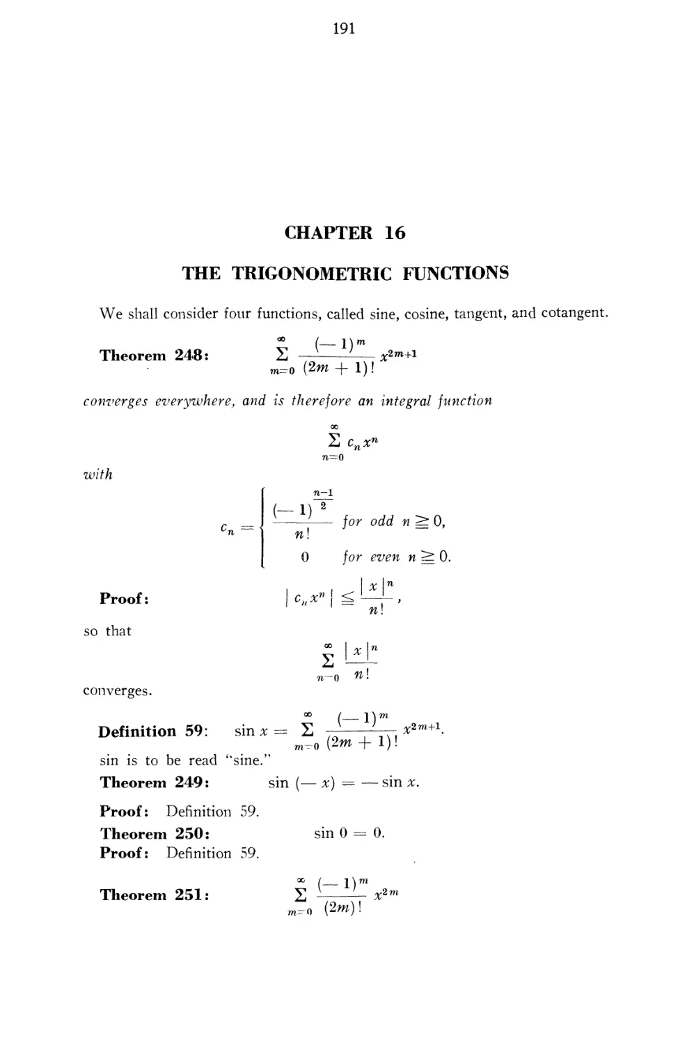 Chapter 16 The Trigonometric Functions
