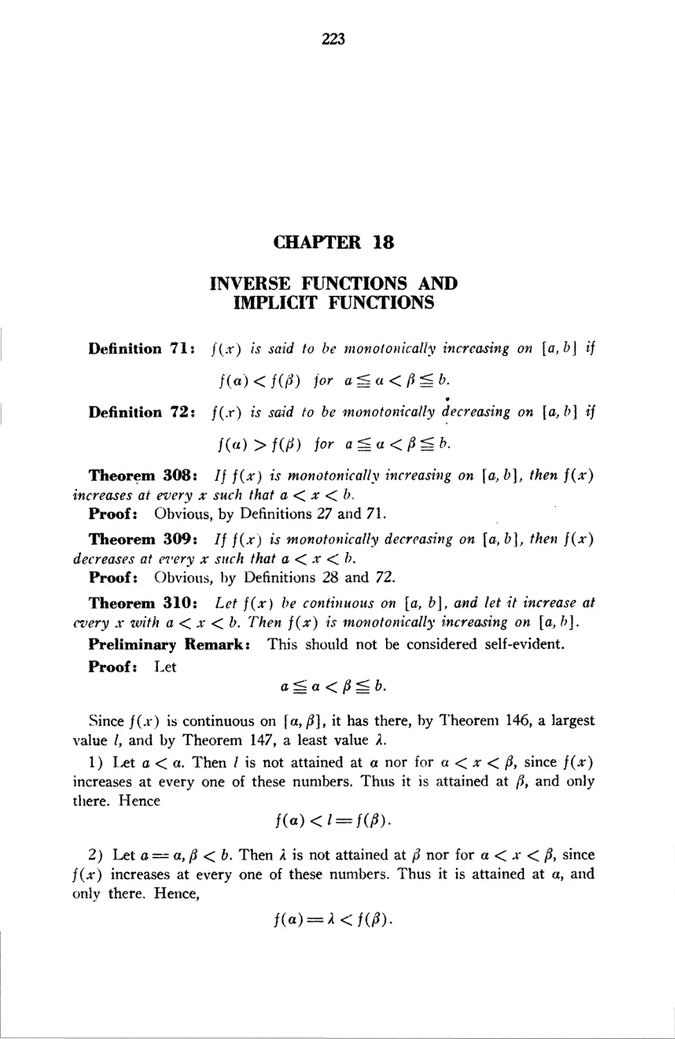 Chapter 18 Inverse Functions and Implicit Functions